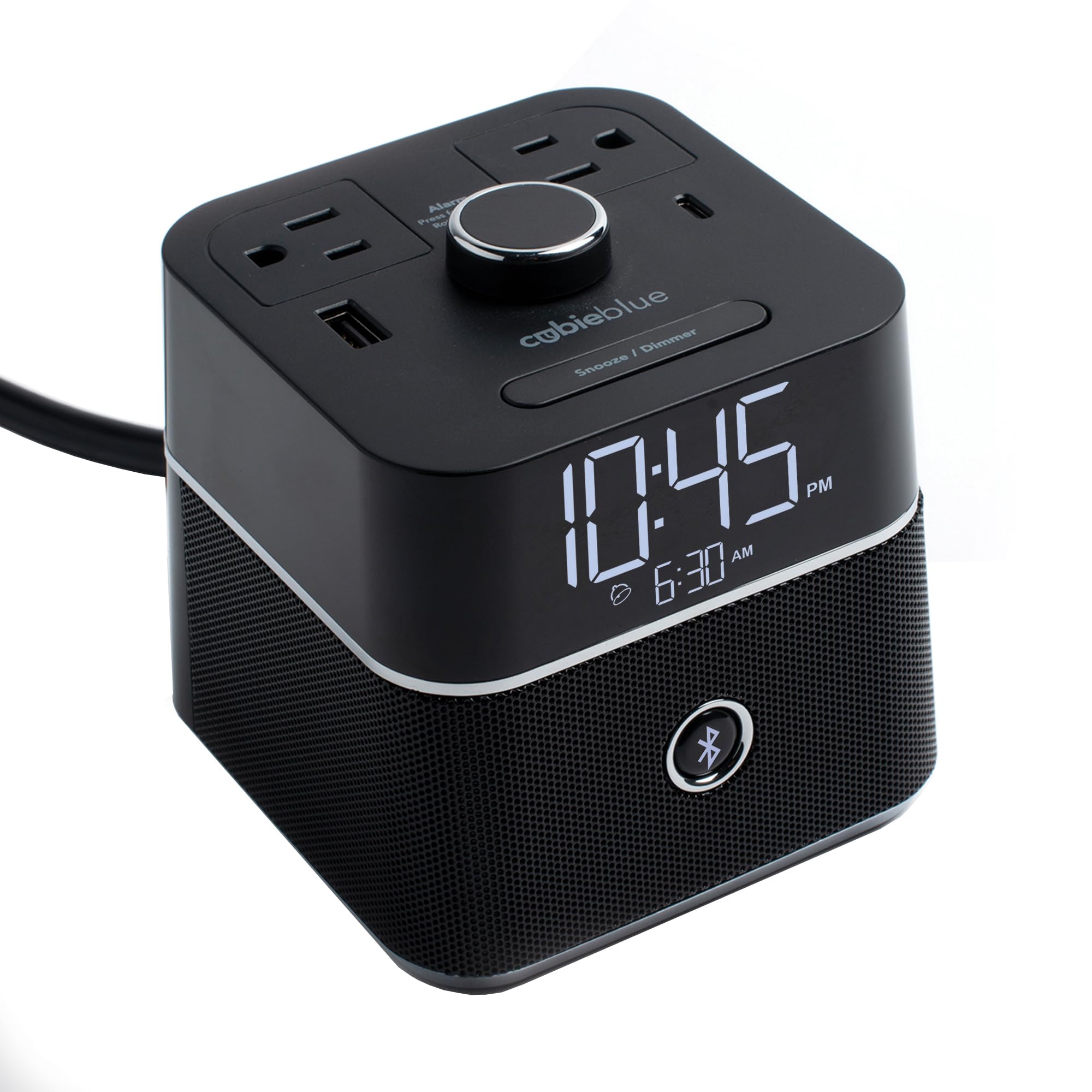 Brandstand | CubieBlue | User Friendly & Convenient Alarm Clock Charger | 2 USB Ports | 2 Tamper Resistant Sockets | Speaker|global研究所
