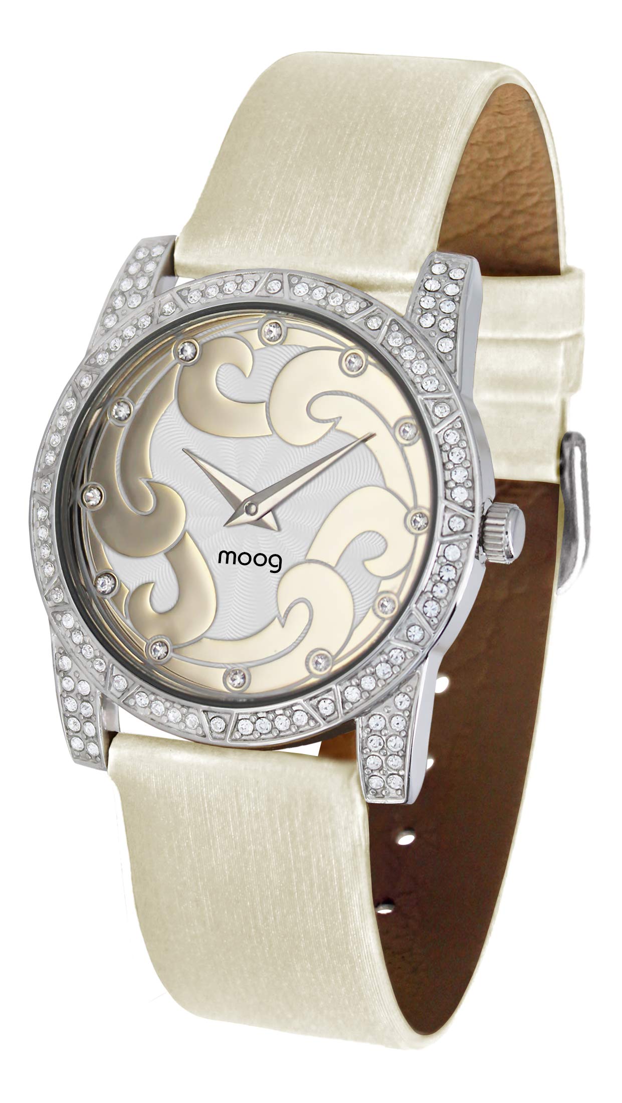 Moogパリ ? 波 ? Women 's Watch withシャンパンダイヤルでストラップ、ホワイトファブリック ? - Made in France ? m45472 ? 001