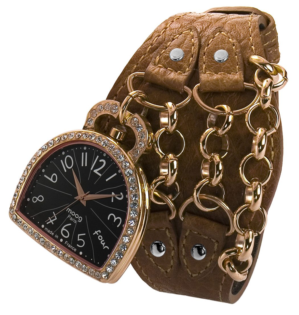 Moogパリ ? Liberty ? レディースウォッチブラックダイヤルブラウンストラップで純正レザー ? - Made in France ? m44832 ? 007