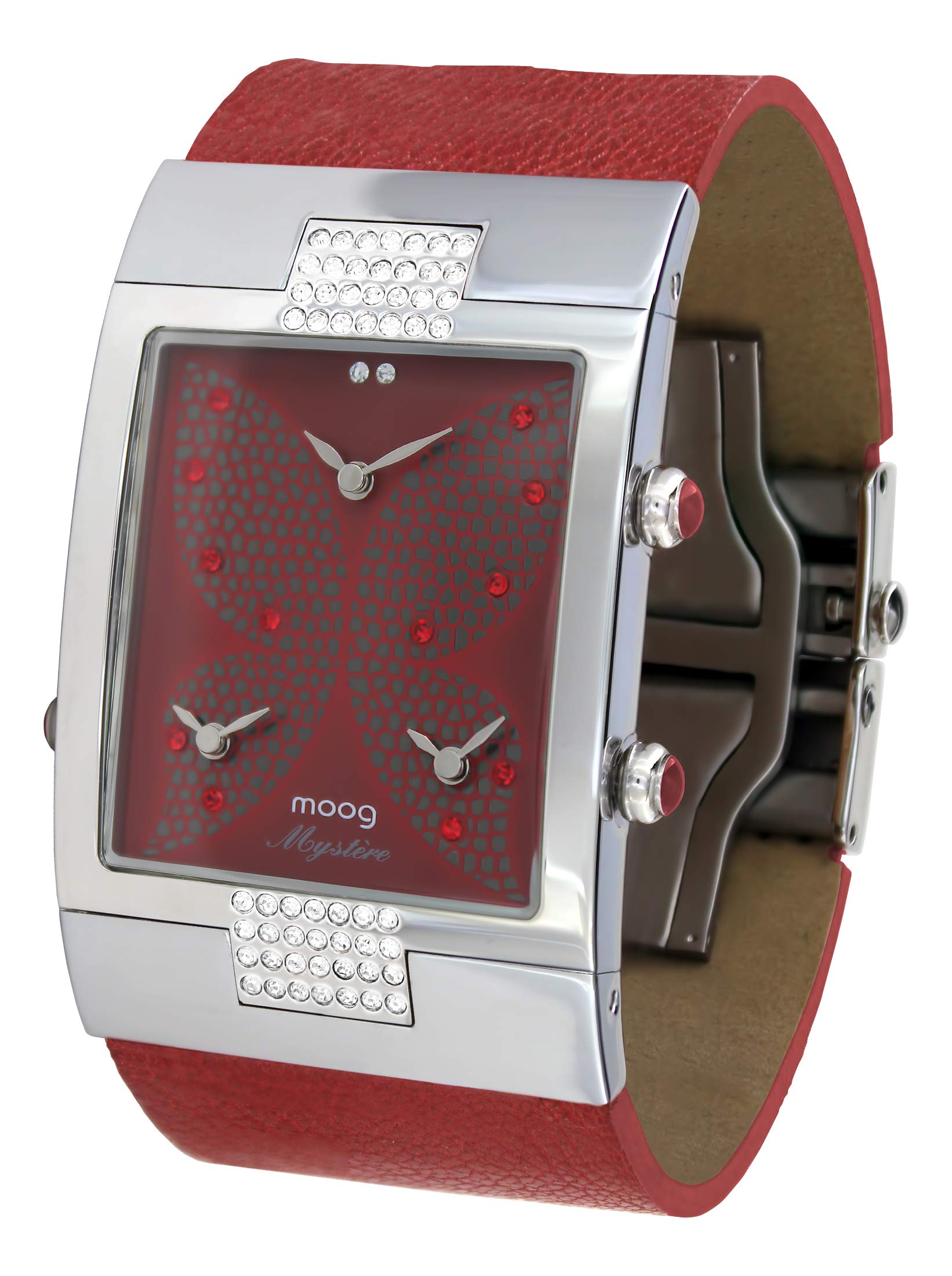 Moogパリ ? パピヨン ? Women 's Watch withレッドDial レッドストラップin Genuine Calfレザー、Made in France ? m44404 ? 002