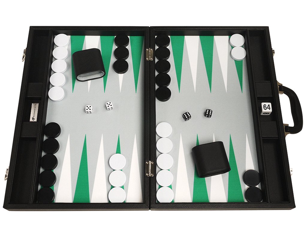 19-inch Premium Backgammon Set - Large Size - Black Board White and Green Points|global研究所