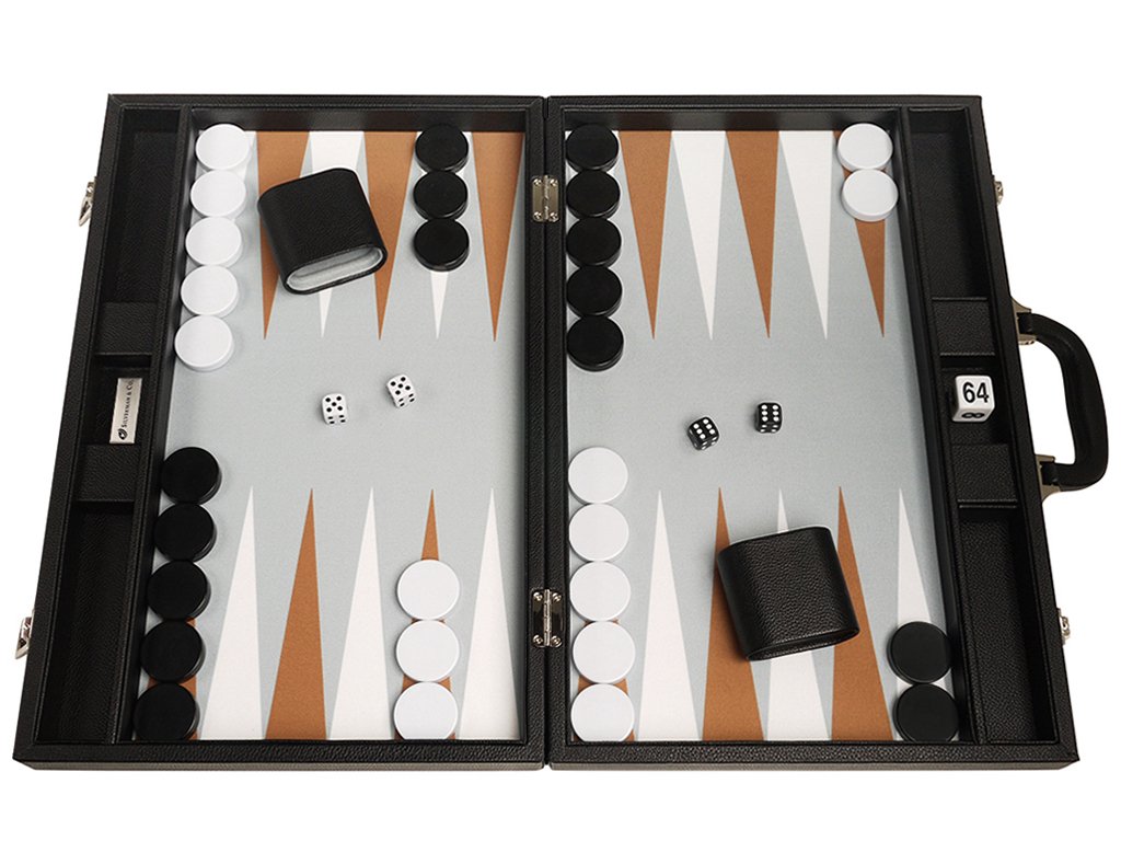 19-inch Premium Backgammon Set - Large Size - Black Board White and Rum Points｜global研究所