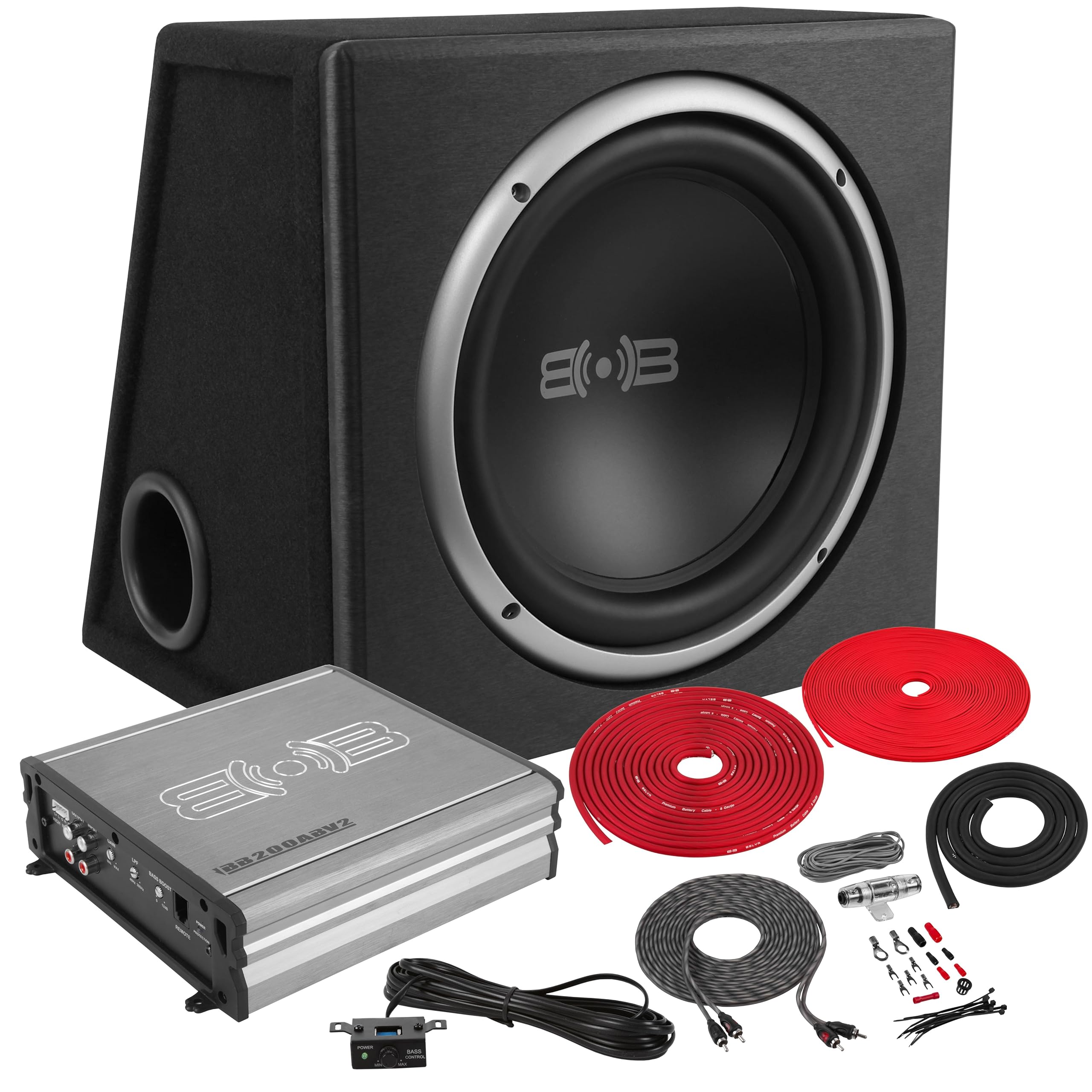 Belva 500 watt Bass Package Single 10 sub in ported box monoblock amp & amp kit