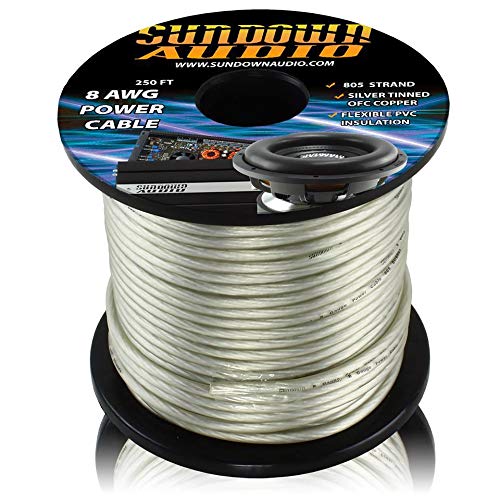 805ストランド シルバー - Sundown Audio 250フィート 8 AWG 電源ケーブル