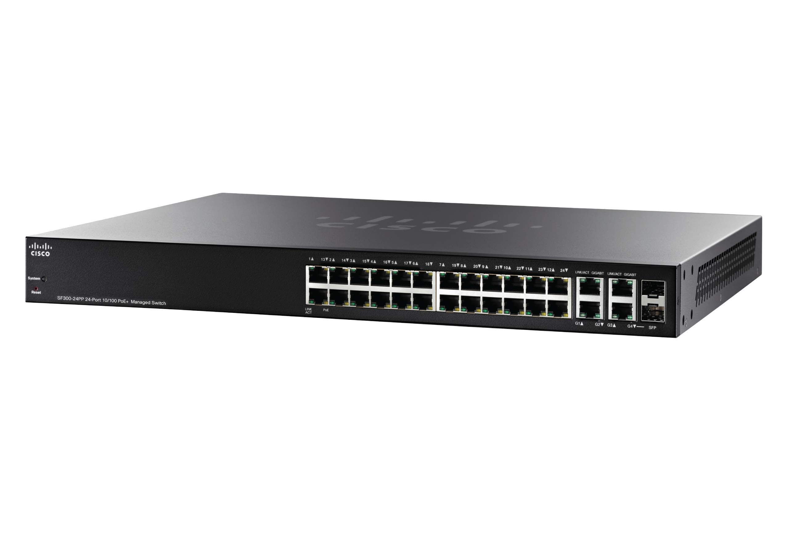 Cisco Refresh SF300-24PP Port 10/100 PoE Managed Switch with Gigabit Uplinks (SF300-24PP-K9NA-RF) Remanufactured