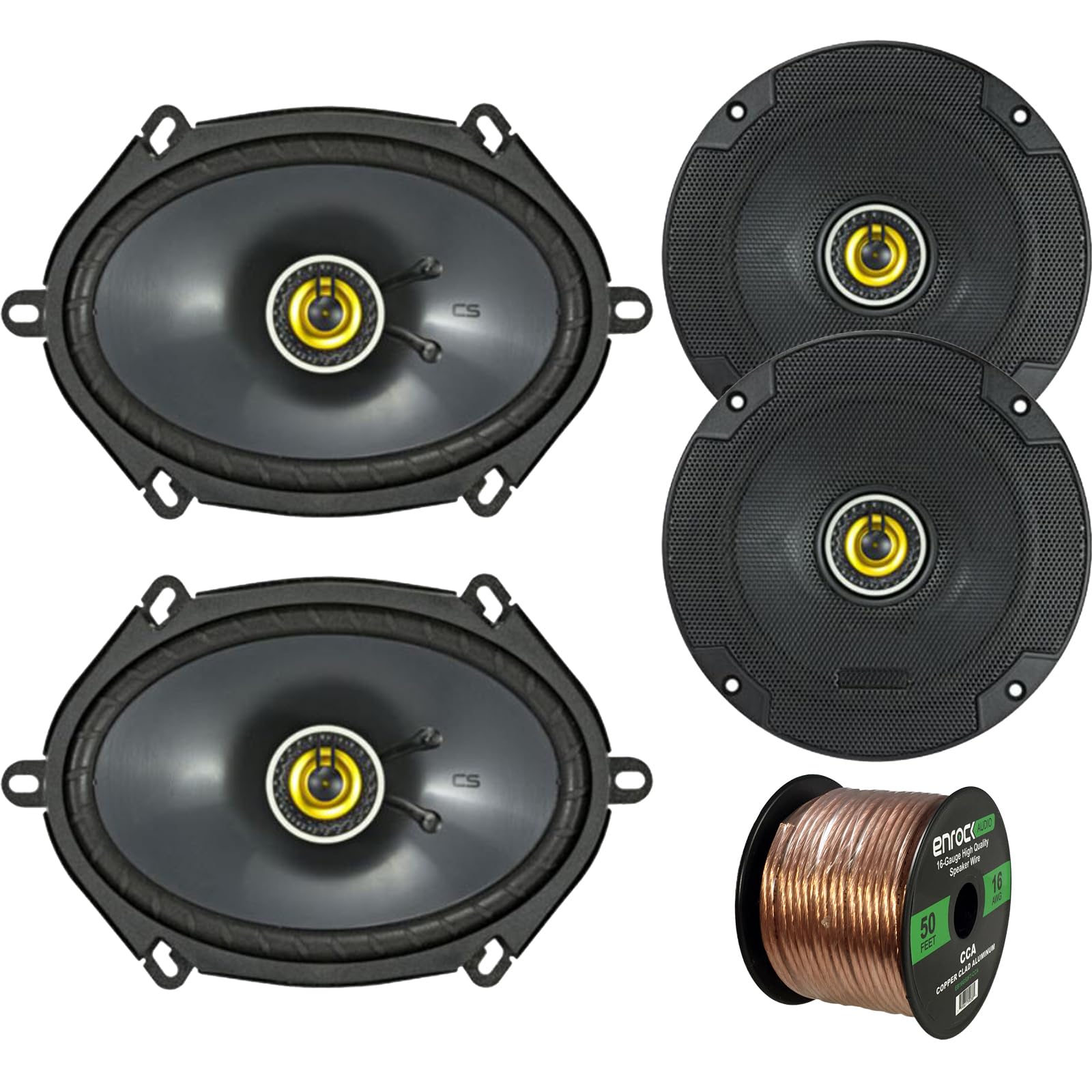 Car Speaker Set Combo Of 2 Kicker 40CS654 6.5 600W 2-Way CS-Series Car Audio Speakers 2 Kicker 40CS684 6x8 450W 2-Way Car Coaxial Stereo Speakers Enrock 50 Foot 16-Gauge Speaker Wire by Enrock Kicker｜global研究所