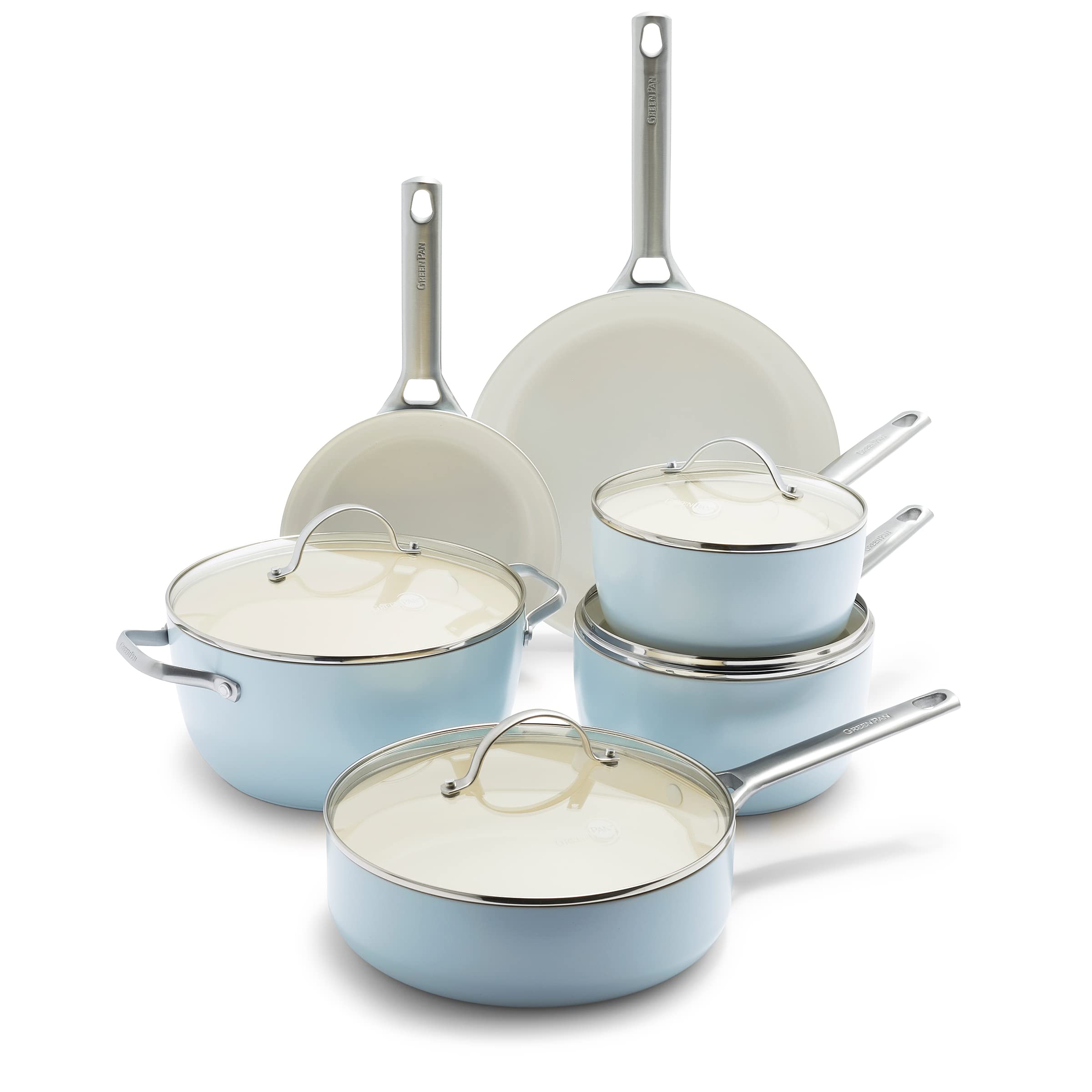 GreenPan Padova 10 Piece Cookware Set  Light Blue by The Cookware Company