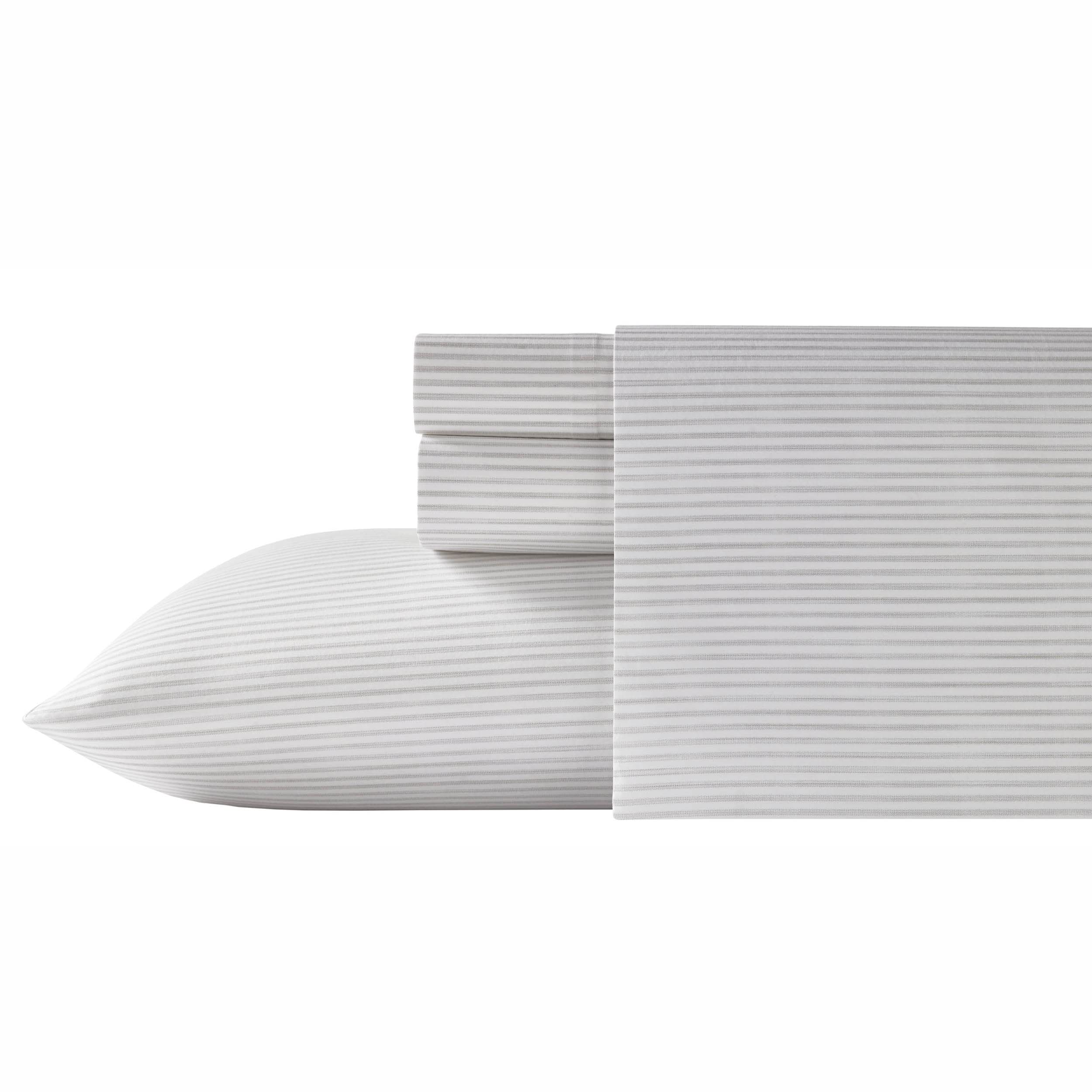 (Queen) - Tommy Bahama 212695 Paloma Beach Stripe Sheet Set  Cloud Grey  Queen