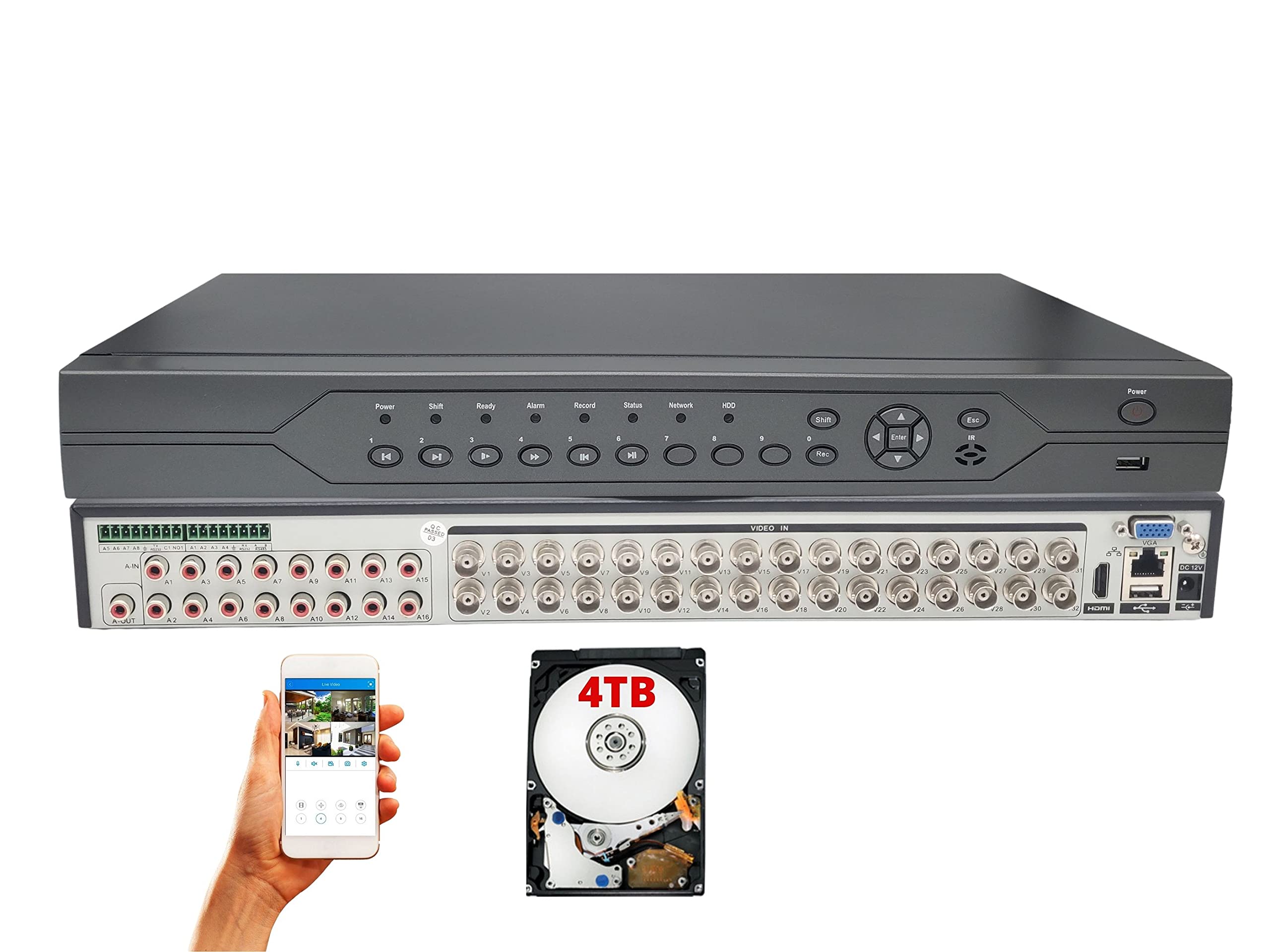 Evertech 32チャンネル H.264 スタンドアロン DVRレコーダー 4イン1 HD TVI AHD CVI アナログカメラ セキュリティ監視システム 4TB