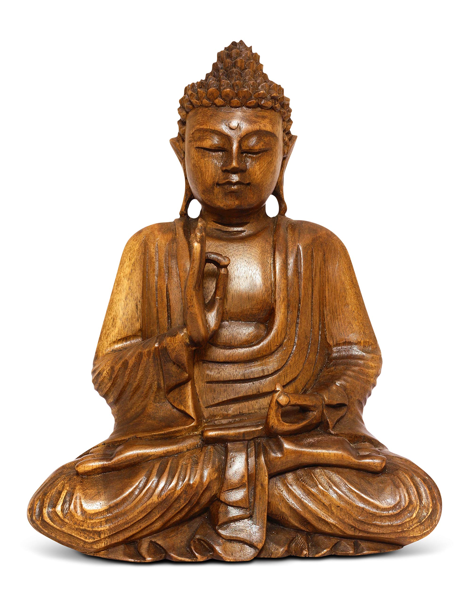 木製Serene Meditating Buddha Art Statue手彫り彫刻ホームデコレーション 20 Tall