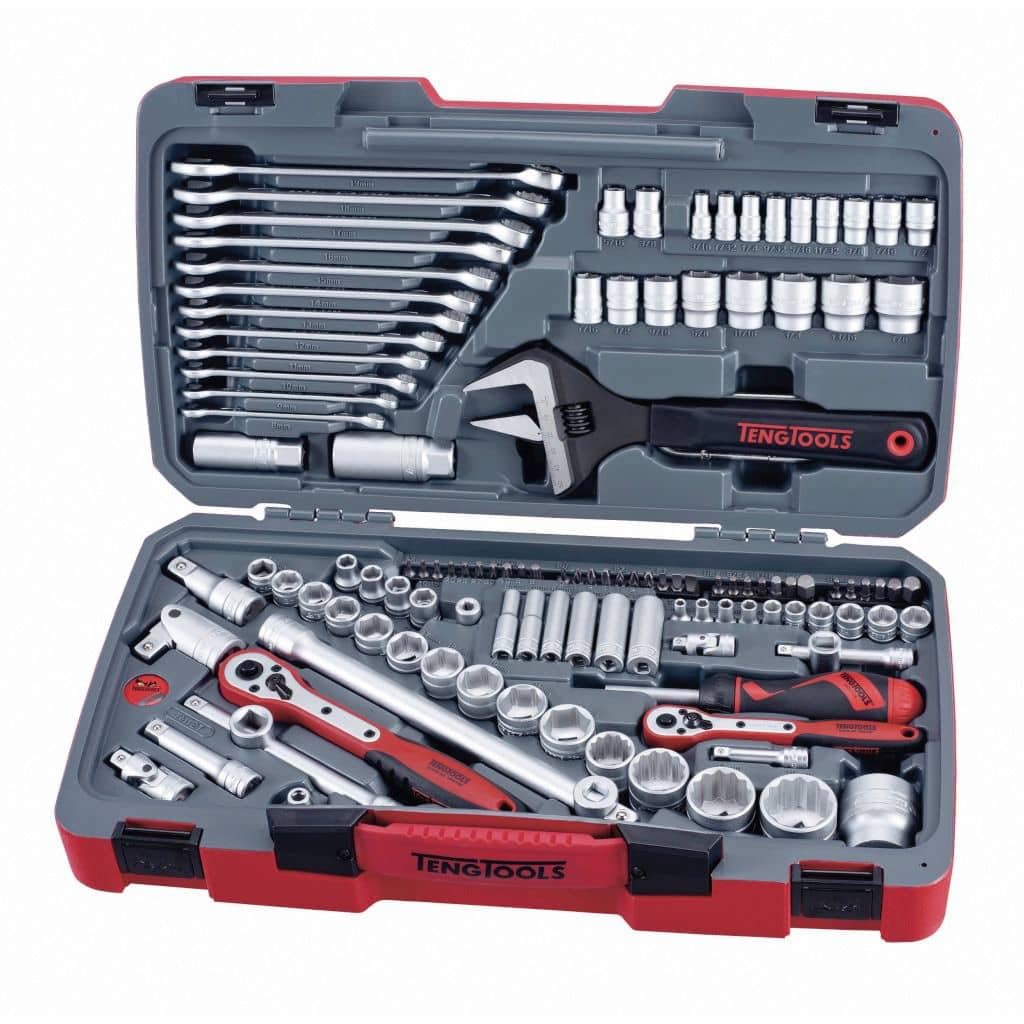 Teng Tools 127 ピース 1/4 3/8 & 1/2 ドライブ メトリック & SAE レギュラー/シャロー&ディープソケットセット - TM127 シルバー