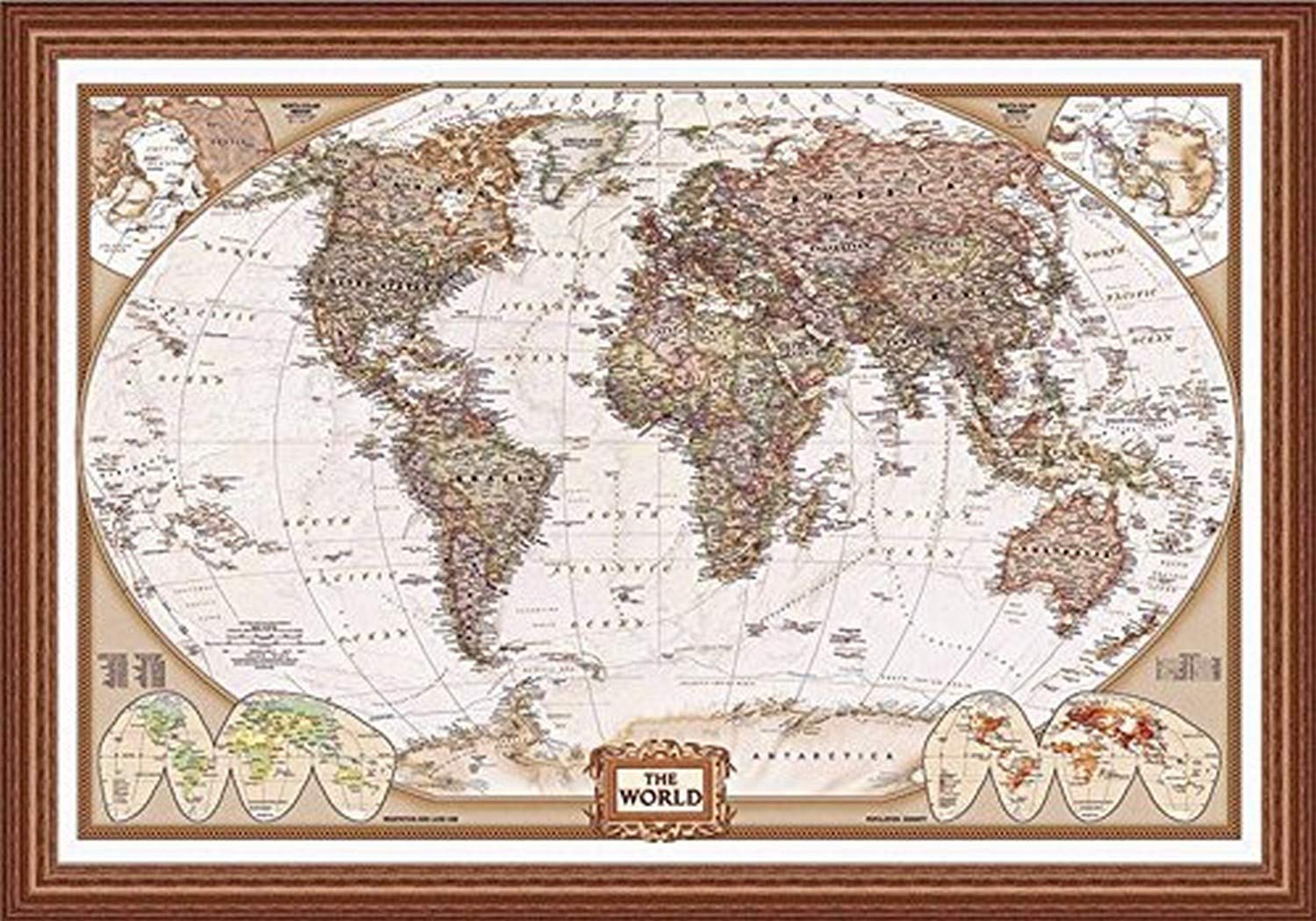 Buyartforless場合HG ny895 36 x 24 1.25 WOAK Framed The World ? National GeographicマップExecutiveスタイル36 x 24アートプリントポスターヴィンテージスタイルWide Oakフレーム｜global研究所