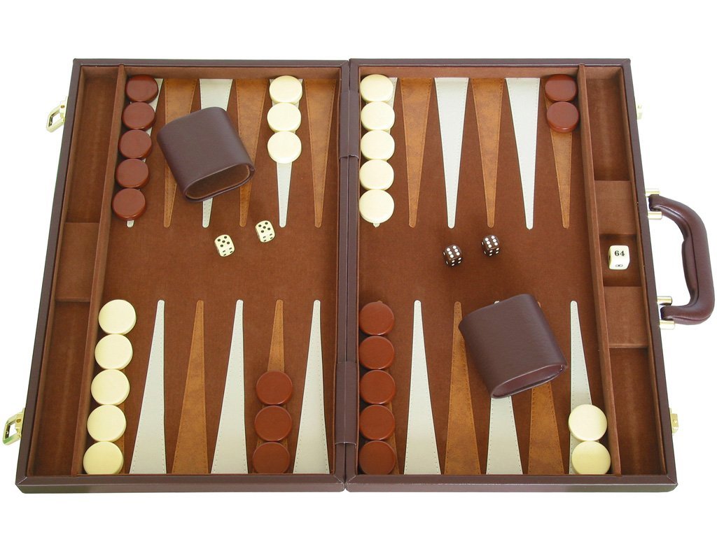 15 Deluxe Backgammon Set - Travel Case - Brown Board