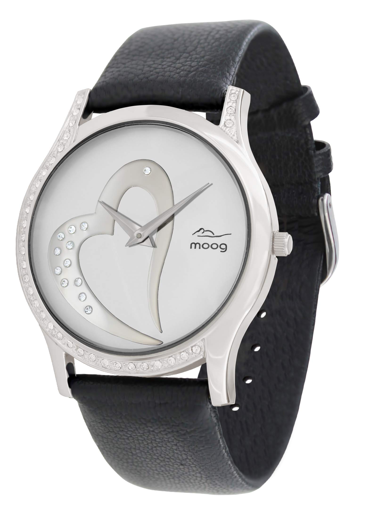Moogパリ ? Sweet Love ? レディースウォッチシルバーダイヤルでストラップ、ブラック本Eelレザー ? Heart Watch ? Made in France ? m44392 ? 102｜global研究所