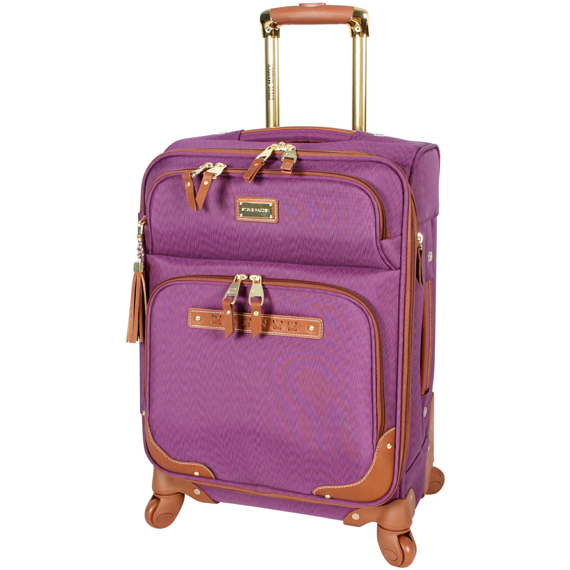 Steve Madden Designer-Gepckkollektion Leichter Softside-Kofferfr Damen und Herren strapazierfhige 50.8cm groe Tragetasche mit 4ロールデンスピナー-Rdern グローバルパープル。 20in キャリーオングローバルパープル。