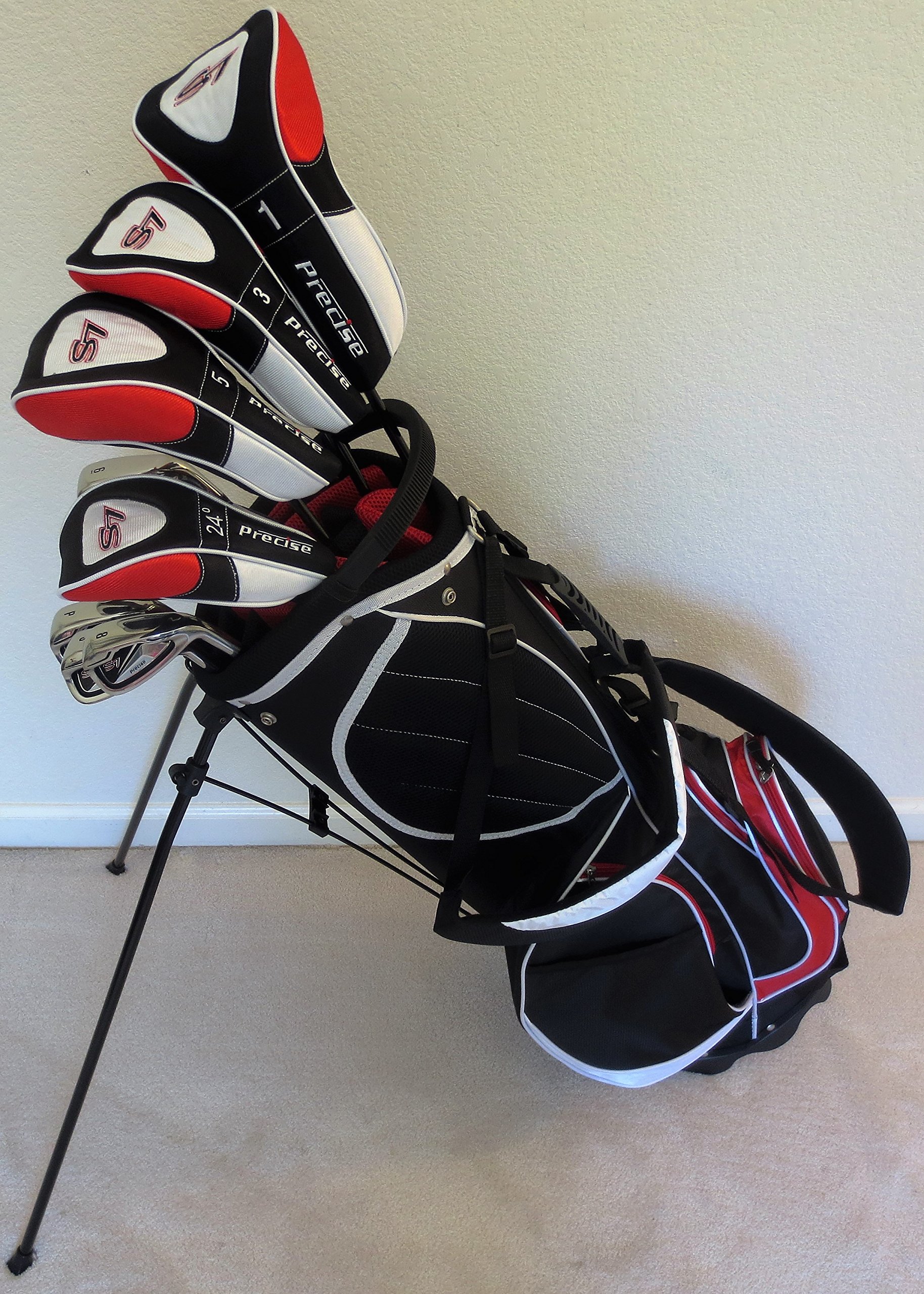 メンズCompleteゴルフクラブセットドライバ、3 \u0026 5 Fairway Woods、変わり種、アイアン、パターサンドウェッジ\u0026デラックススタンドバッグStiffフレックス立て坑