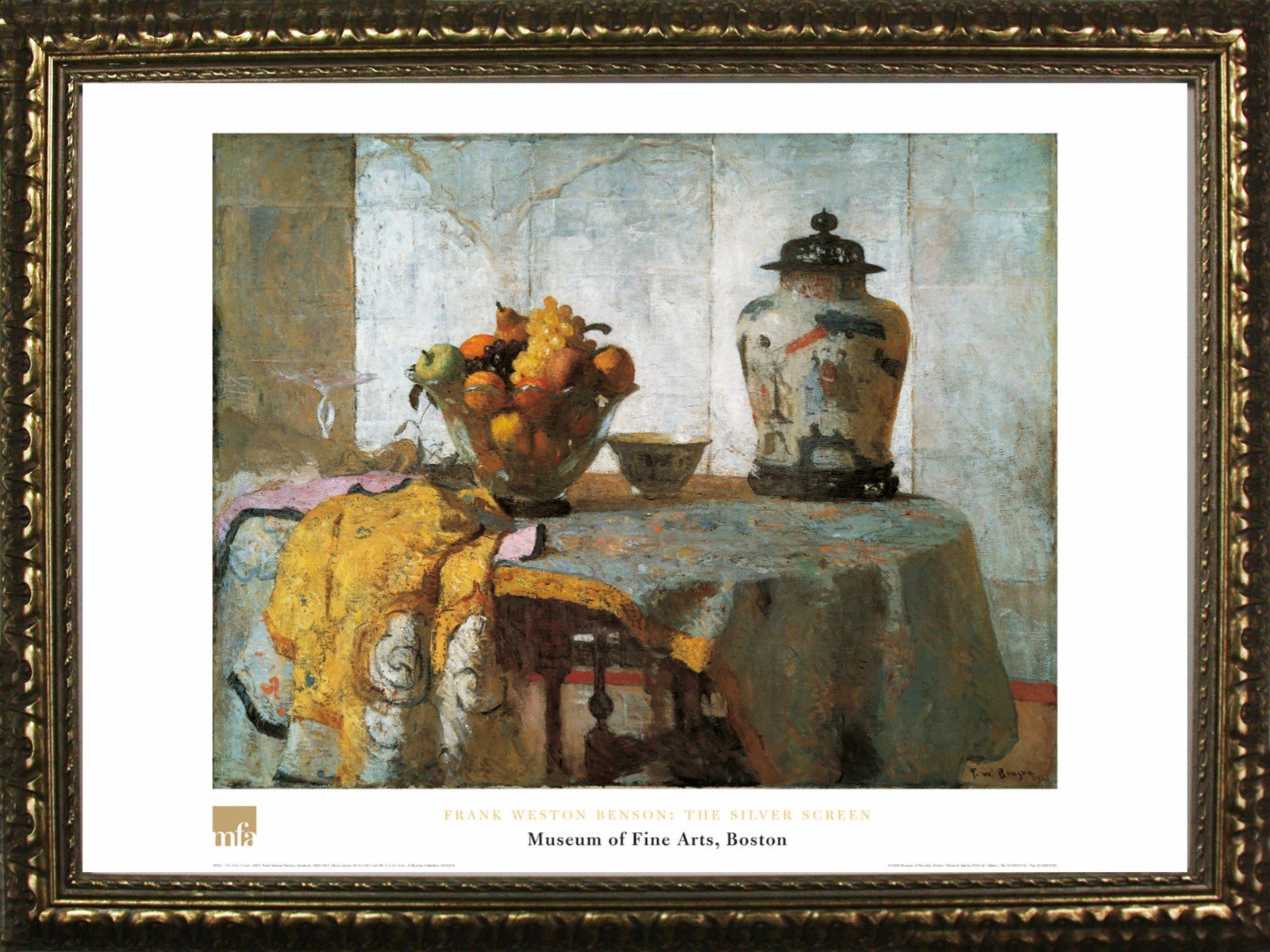 ひな形付き添い人Theしろがね色Screen by Frank Weston Benson 24 x 32アートプリントポスターStill Lifeフルーツどんぶり鉢から知られたな絵の具豆の町総合博物館寄せ合わせ