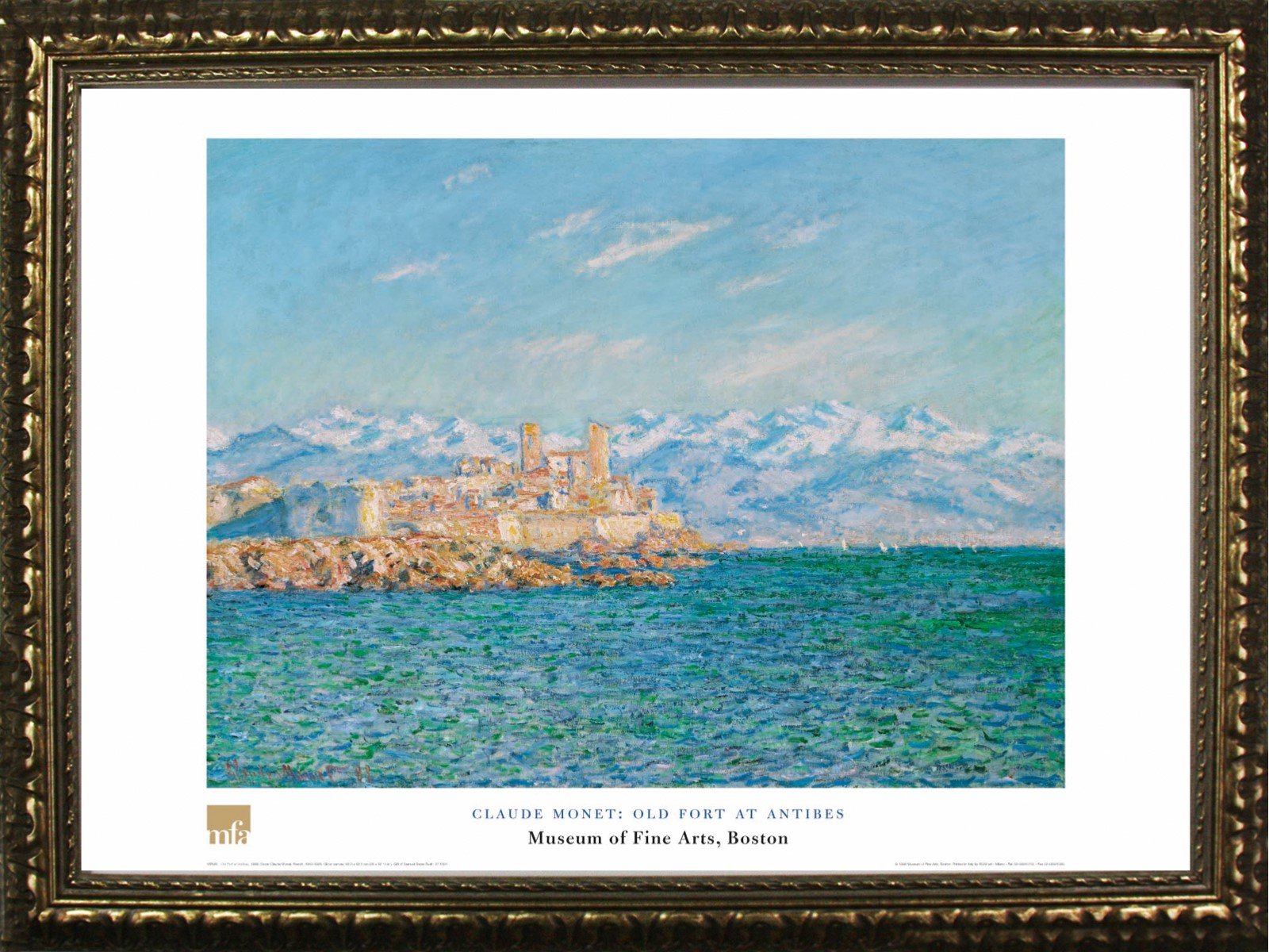 Framed Old Fort at Antibes byクロード・モネ24 x 32アートプリントポスター有名なペイントFort城Ocean Mountain Range Landscapeからボストン美術館コレクション｜global研究所