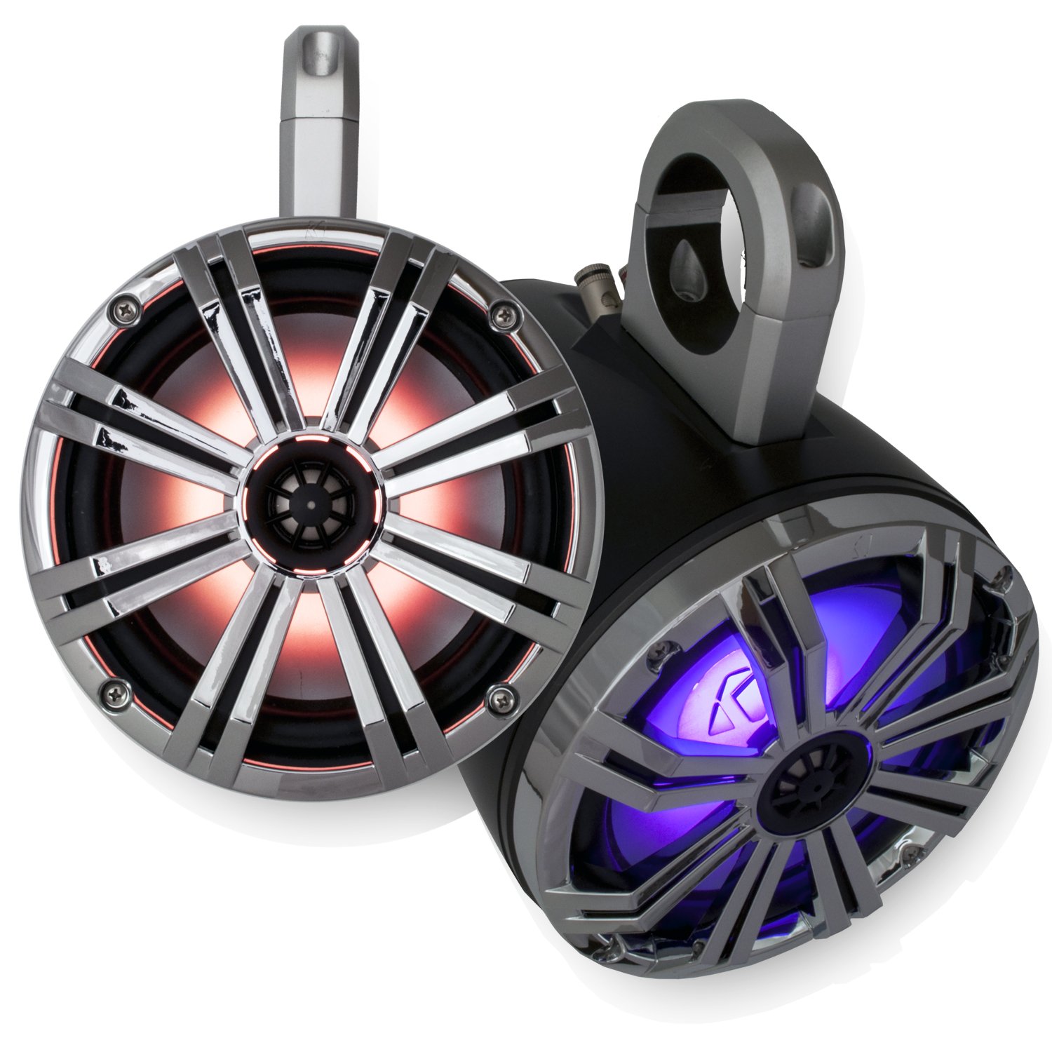 KICKER Marine 8インチ LED ウェイクタワーシステム ブラックエンクロージャーとクロームグリル LED用リモコン付き｜global研究所