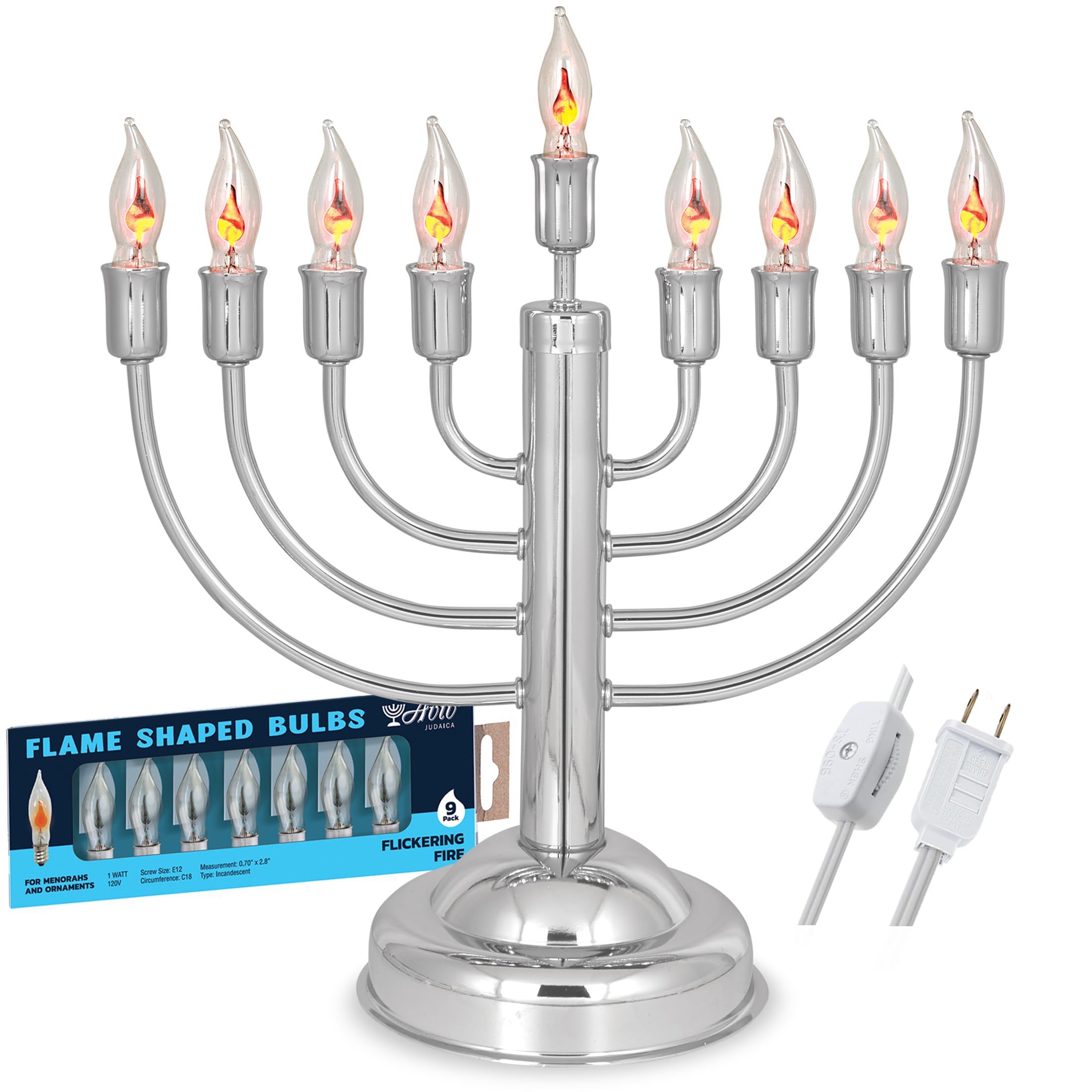 クラシックElectric Hanukkah Menorah ? Includes 9ちらつき電球、ラウンドベース