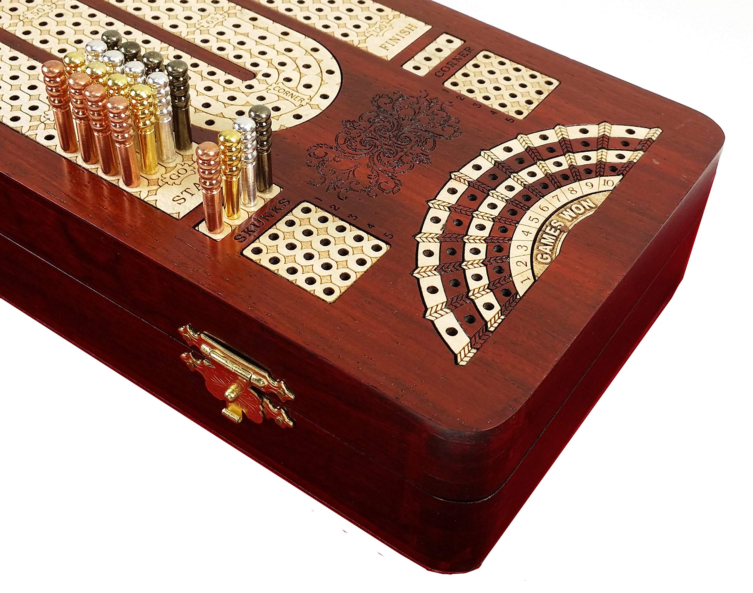 14 4 Track Continuous Cribbage Board W/ Card Storage Maple Tracks on Bloodwood - Corner Skunk & Games Won｜global研究所