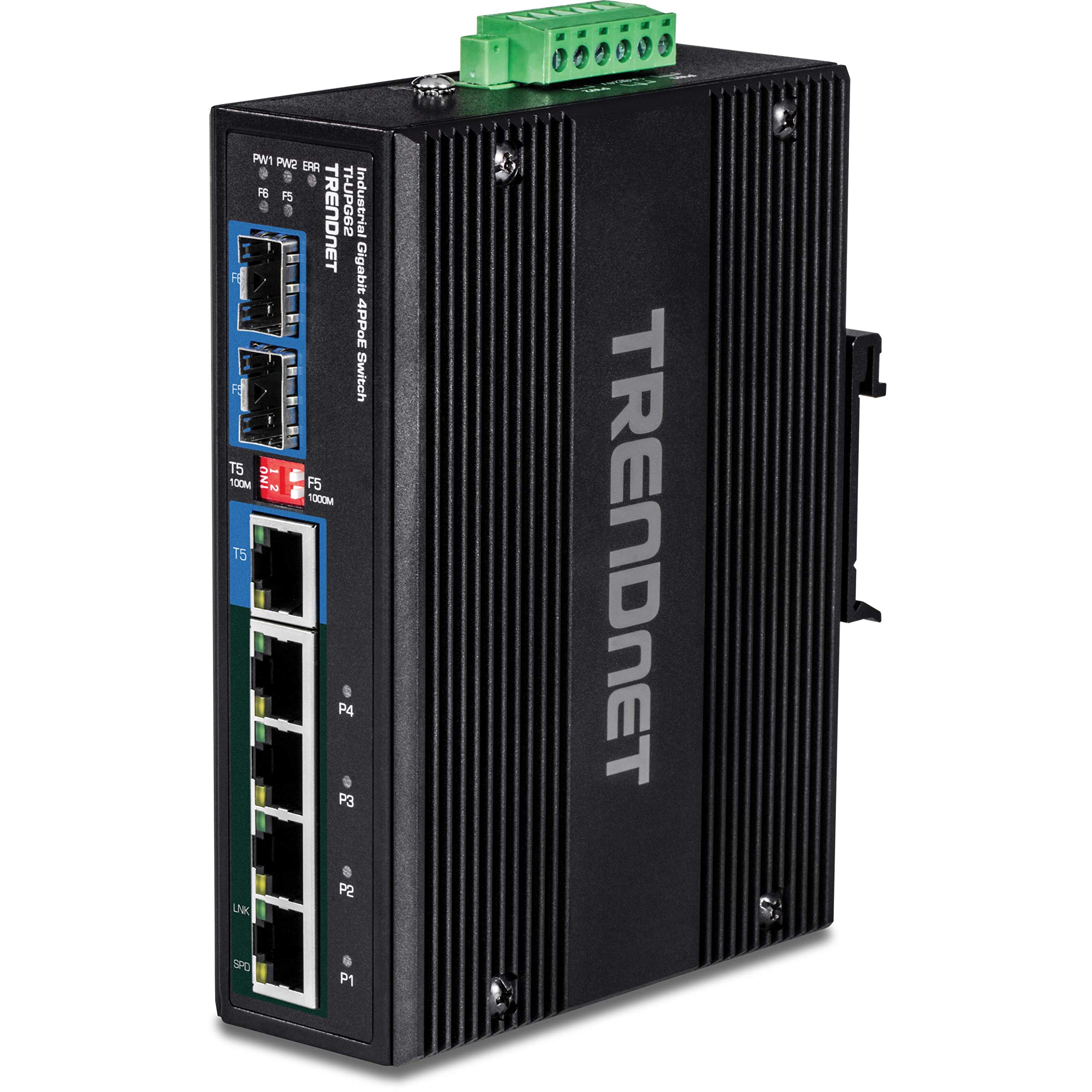 TRENDnet TI-UPG62 - Switch - unmanaged - 4 x 10/100/1000 (PoE+) + 2 x Gigabit SFP - DIN rail mountable  wall-mountable - PoE+ (240 W) - DC power