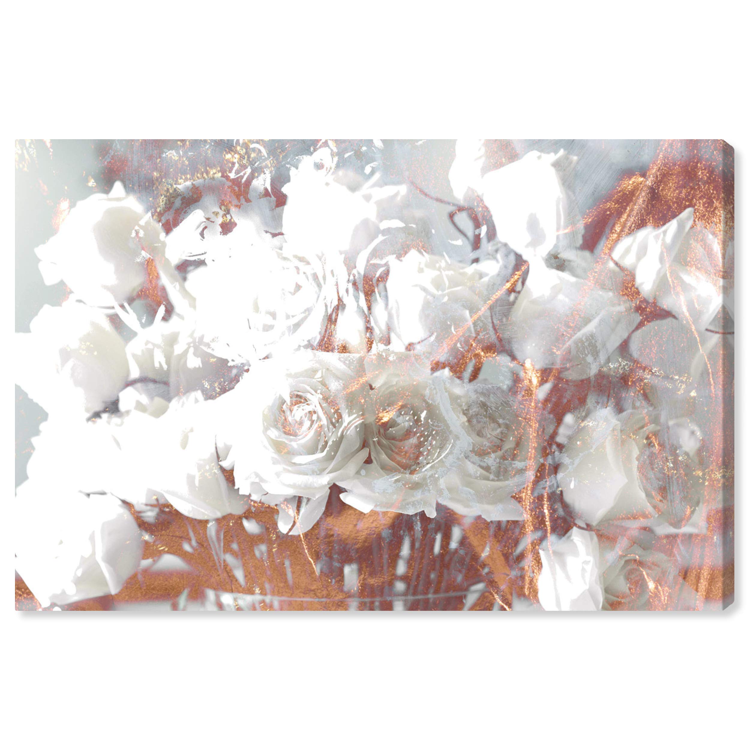 The Oliver Gal Artist Co. フローラル&ボタニカルウォールアート キャンバスプリント 'Rose Feast' ホームデコレーション、91.4 cm x 61.0 cm、ホワイト、ゴールド、14369_36x24_Canv_XHD