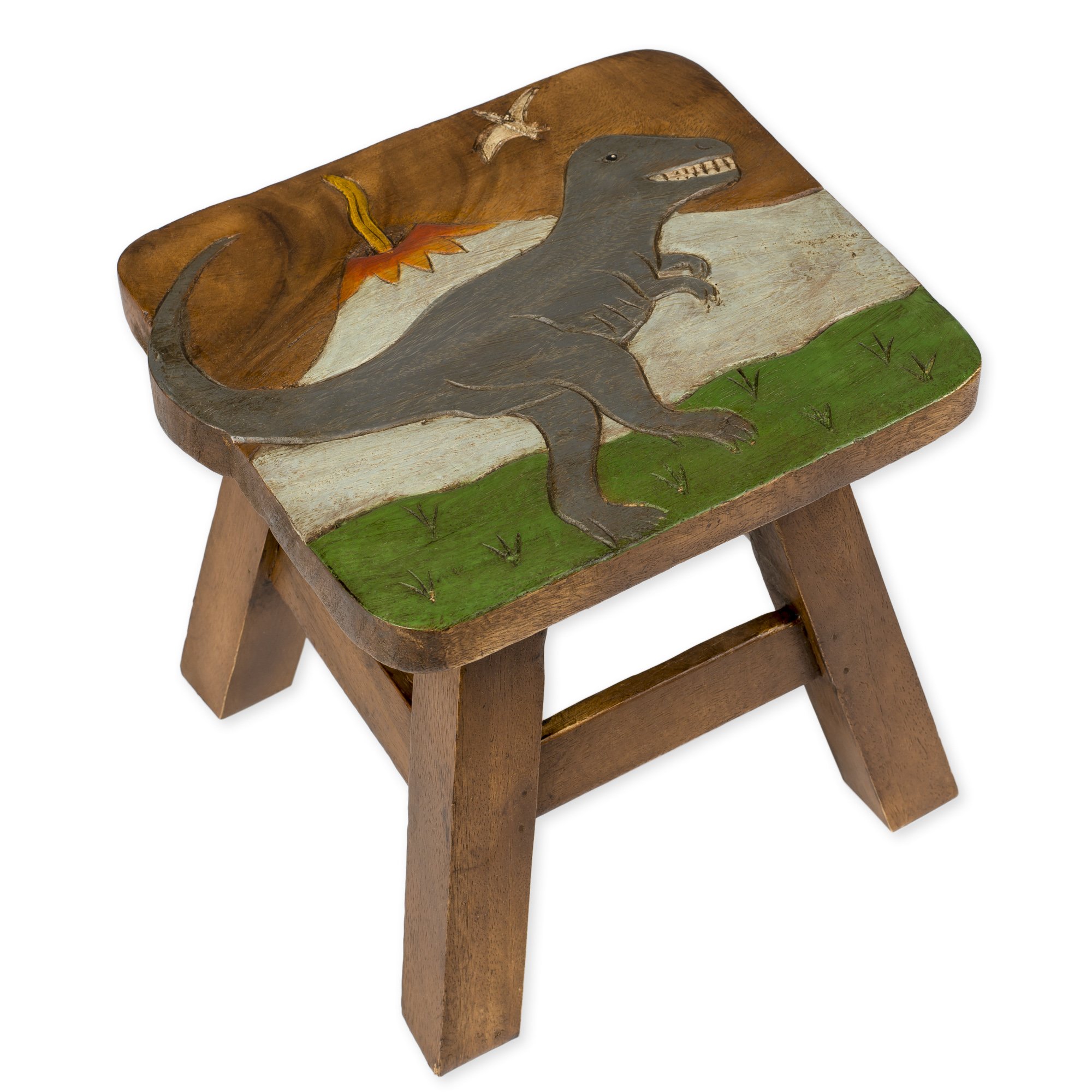 Tyrannosaurus Rex Dinosaur Design Hand Carved Acacia Hardwood Decorative Short Stool