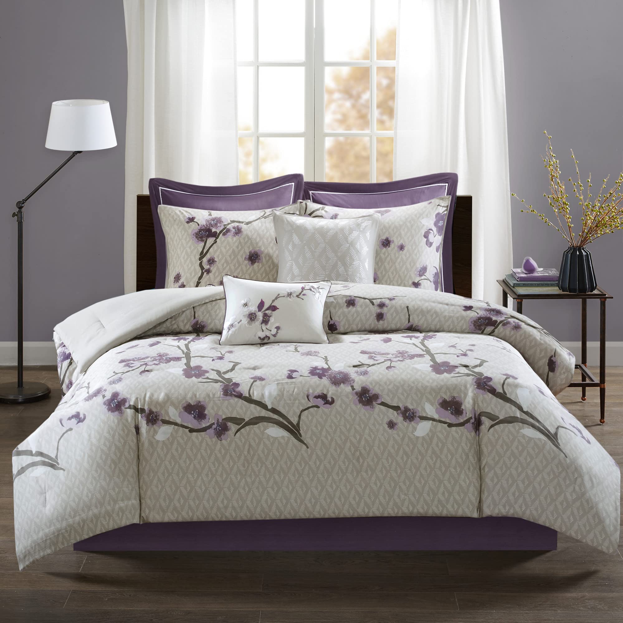 Madison Park Holly 8 Piece Cotton Comforter Set Purple Queen|global研究所