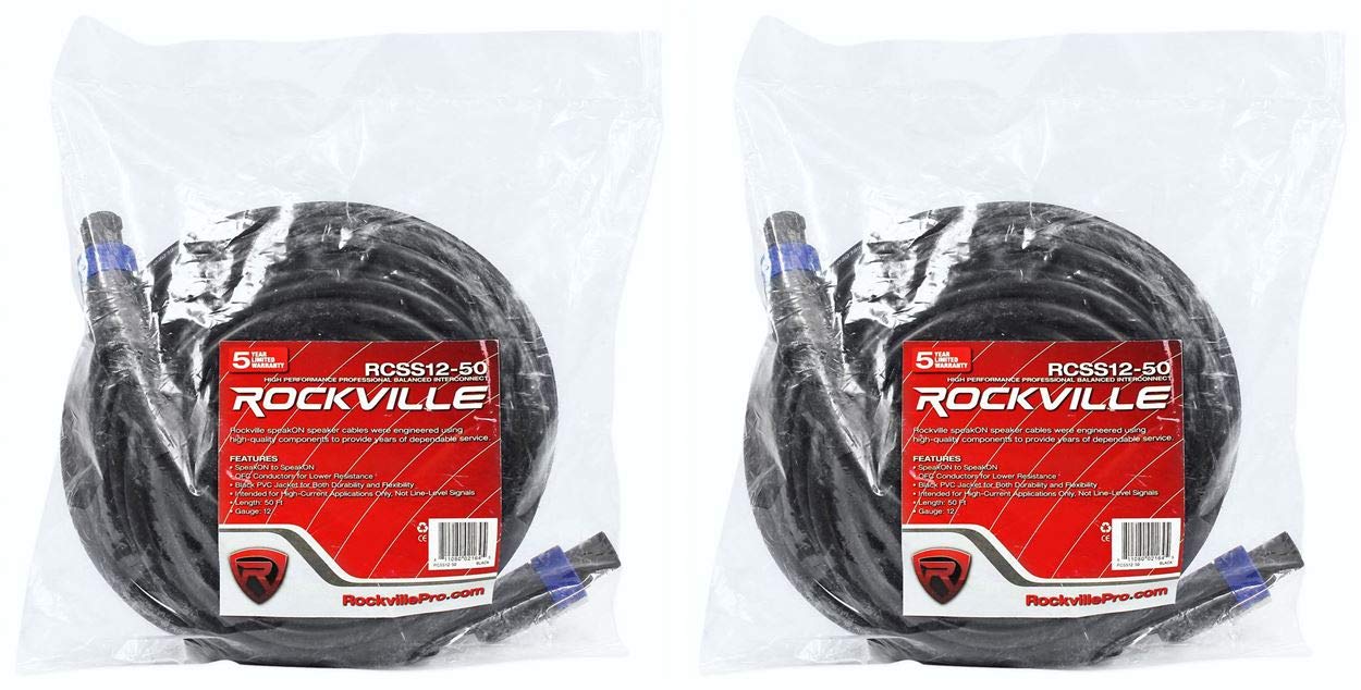2 Rockville RCSS1250 50フィート 12 AWG 100%銅 Speakon Pro スピーカーケーブル