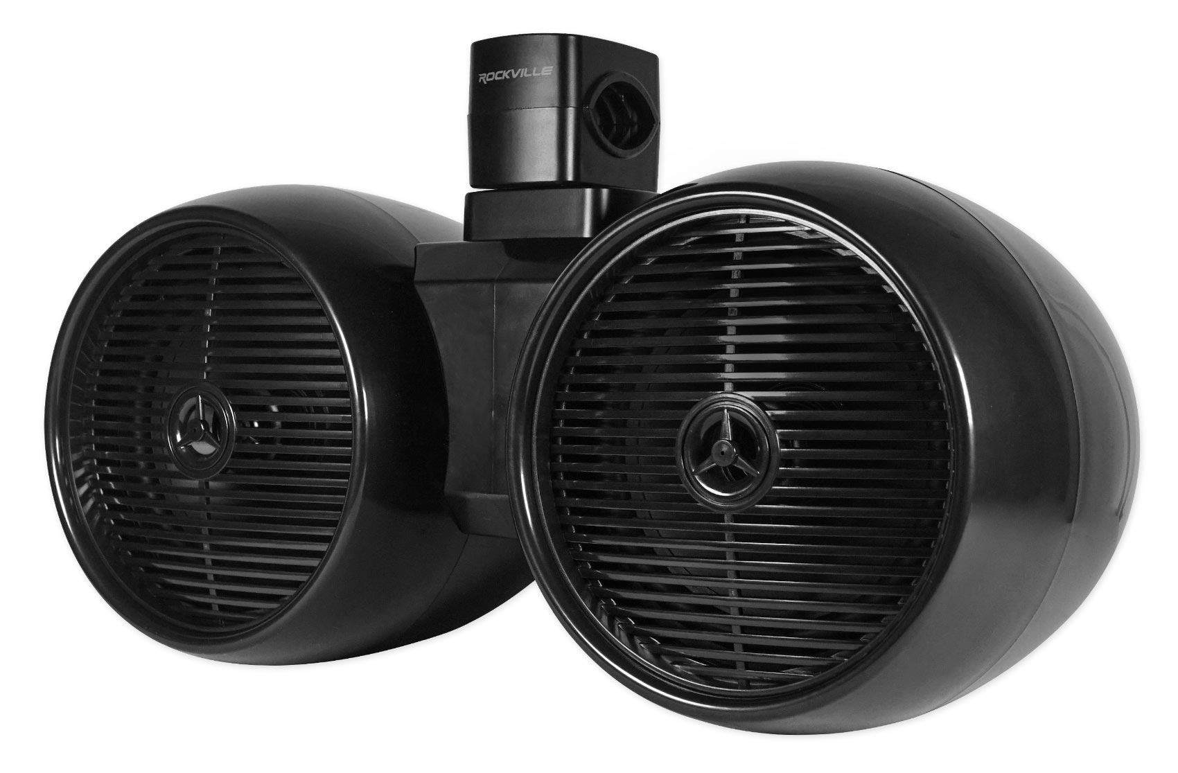 Rockville DWB80B デュアル8in 800W マリンウェイクボードタワースピーカー、4オーム、ABSエンクロージャ、チタンツイーター、360度回転させるマウント、黒いこと、小船、ジープ、ATV、UTV用