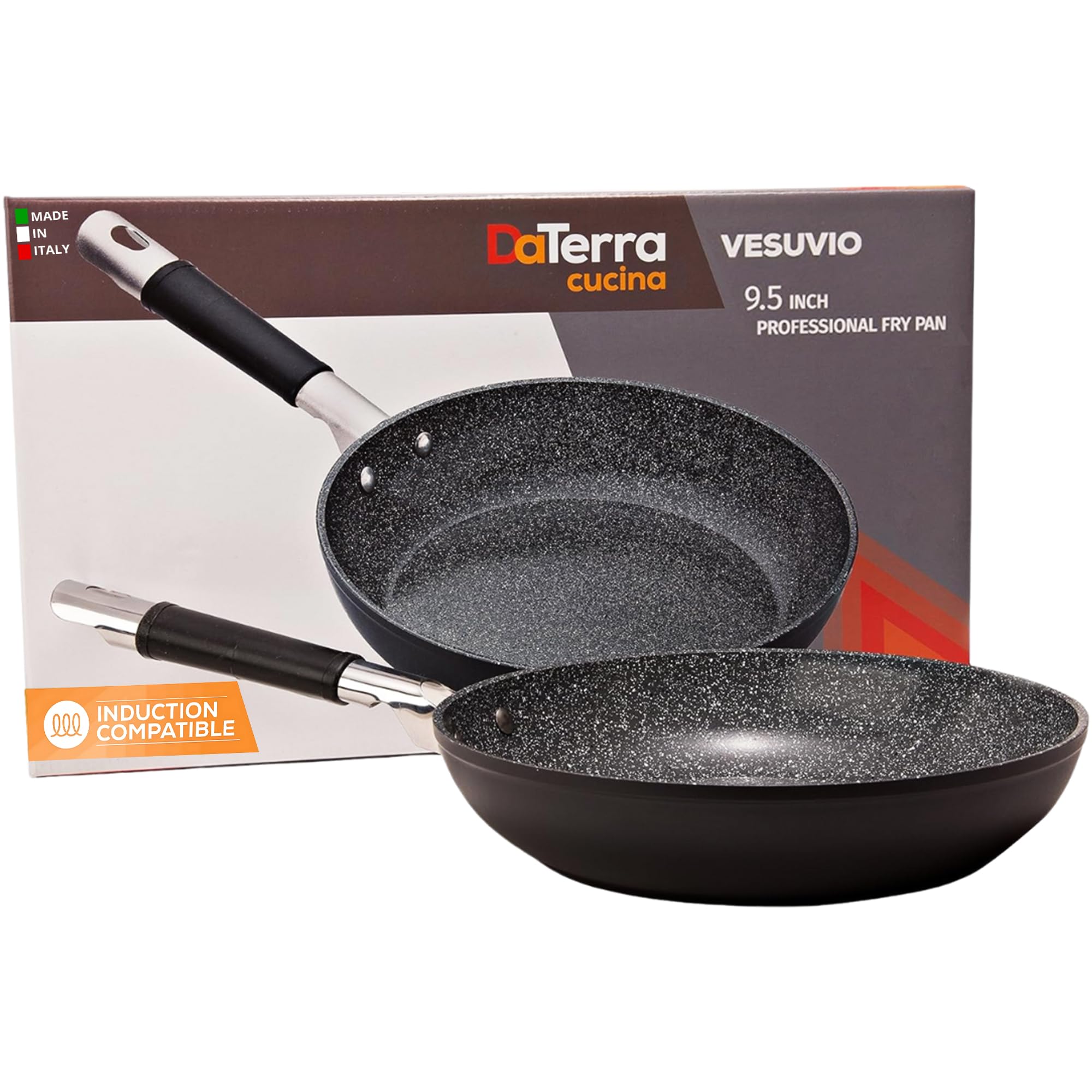 Vesuvio Ceramic Coated Nonstick Frying Pan 24cm Heat Resistant Silicone Handle Durable High Heat Aluminium Base with No PTFE PFOA Lead or Cadmium Oven & Dishwasher Safe Made In Italy
