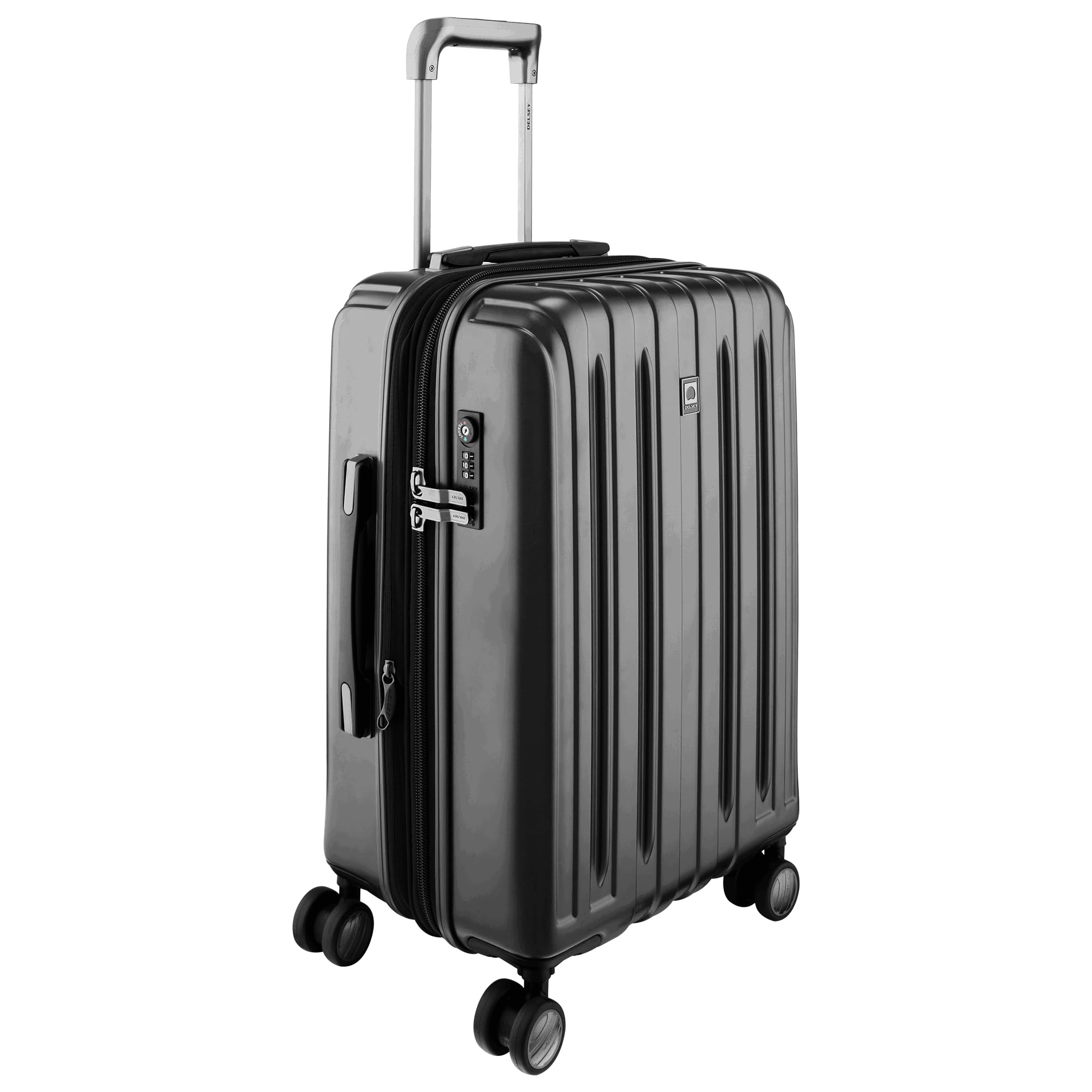 Delsey Parisチタンハードサイド取りひろげるラゲッジスピナーホイール付き添い人  黒いこと///白いこと  Carry-On 19 Inch  チタン製捉え所のない側面取りひろげる能力のある積貨委託貨物、スピナーホイール付き添い人。