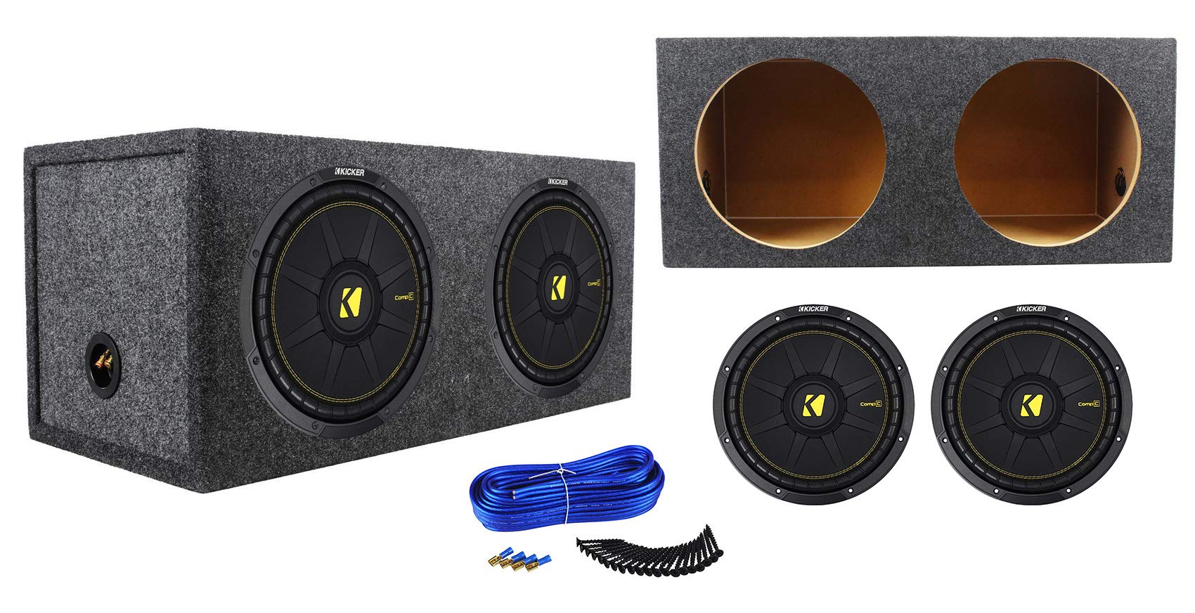(2) KICKER 44CWCS124 CompC 12 1200 Watt Car Subwoofers+Sealed Sub Box Enclosure