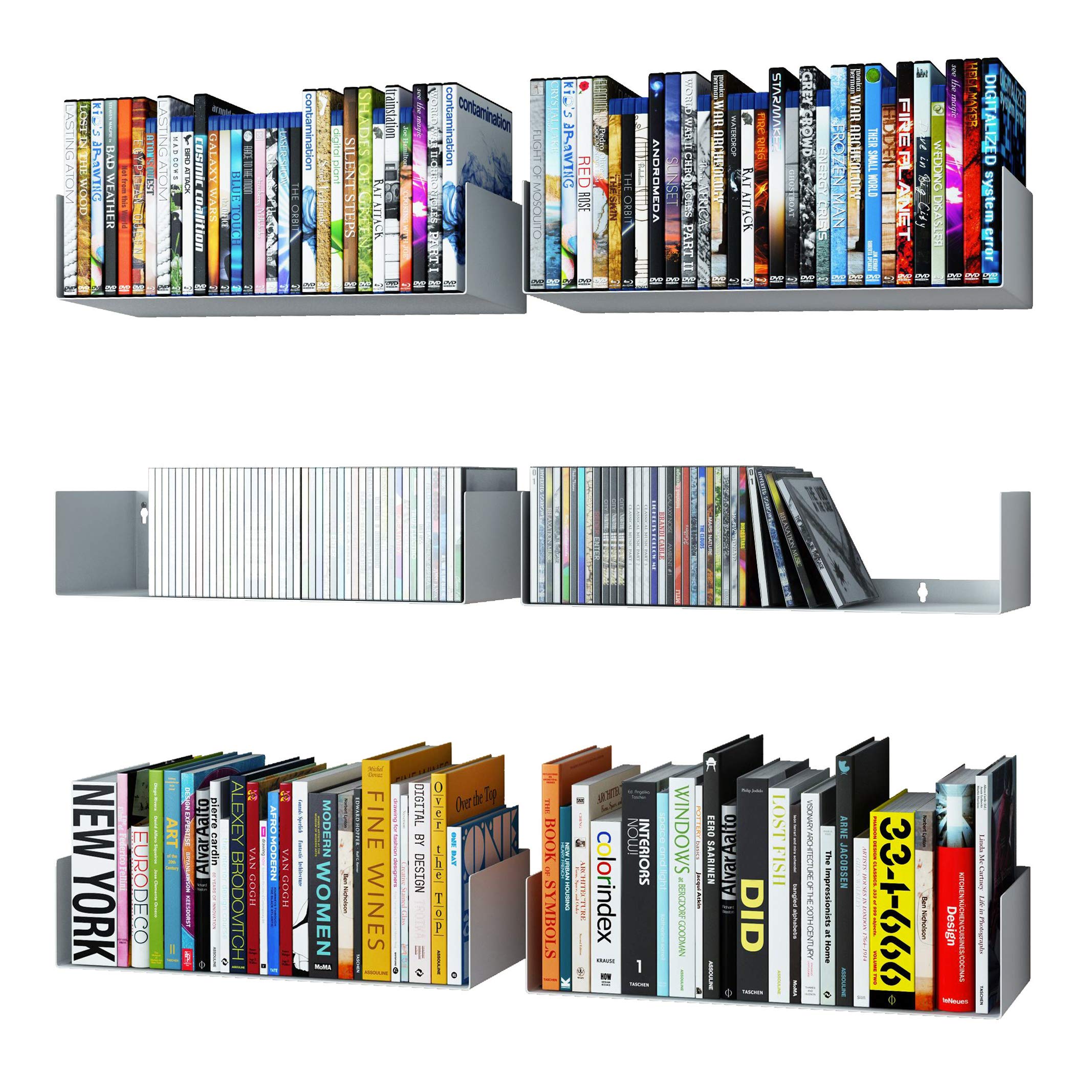 Wallniture Bali ホワイト U字型 フローティングシェルフ 壁 CD DVDストレージシェルフ メタル本棚 6個セット