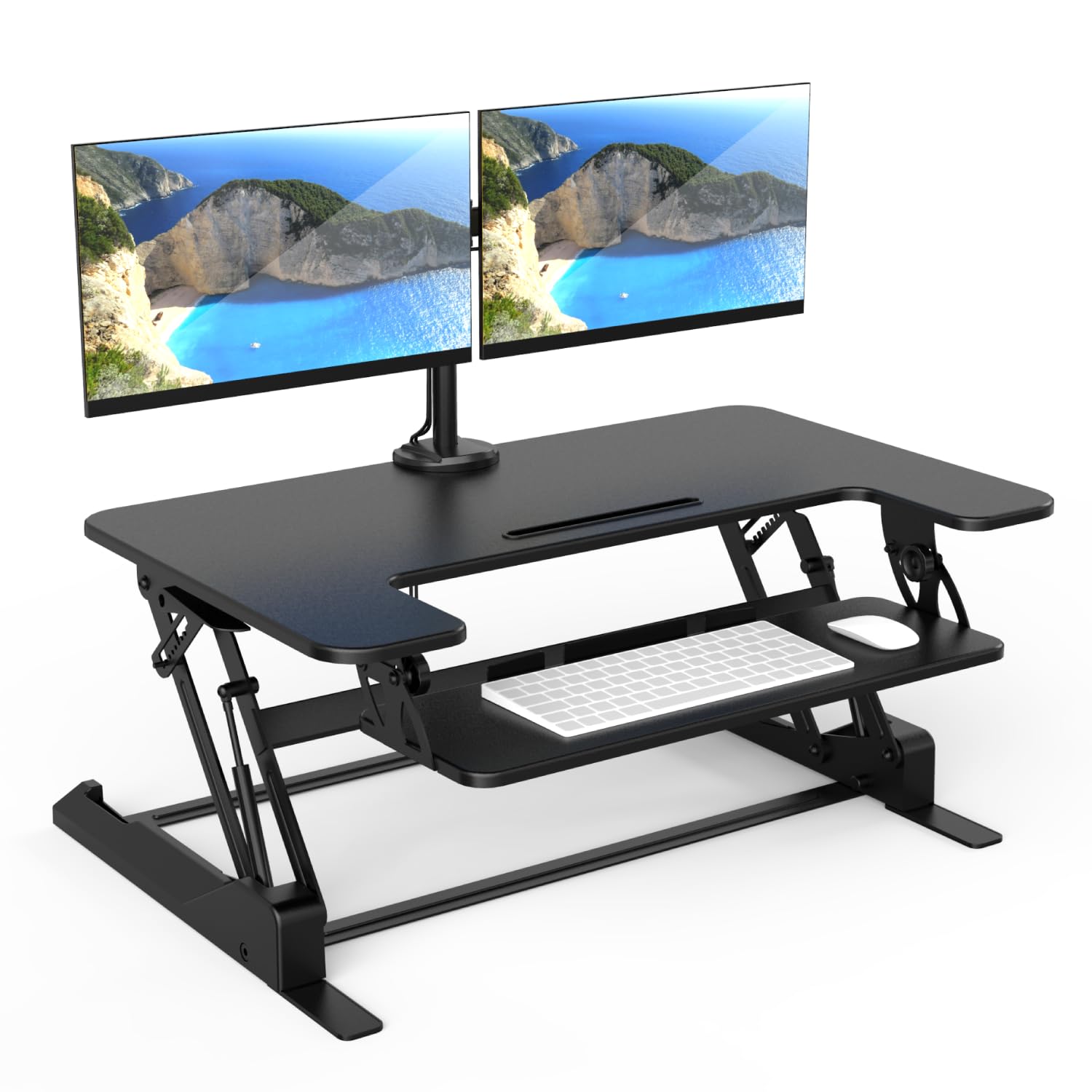 Mount-It! スタンディングデスクコンバーター ボーナスデュアルモニターマウント属する 高さ自然調整能力のあるなスタンドアップデスク 広々とした36inシットスタンドワークステーション ガススプリングリフト付き添い人 黒いこと (MI-7934)
