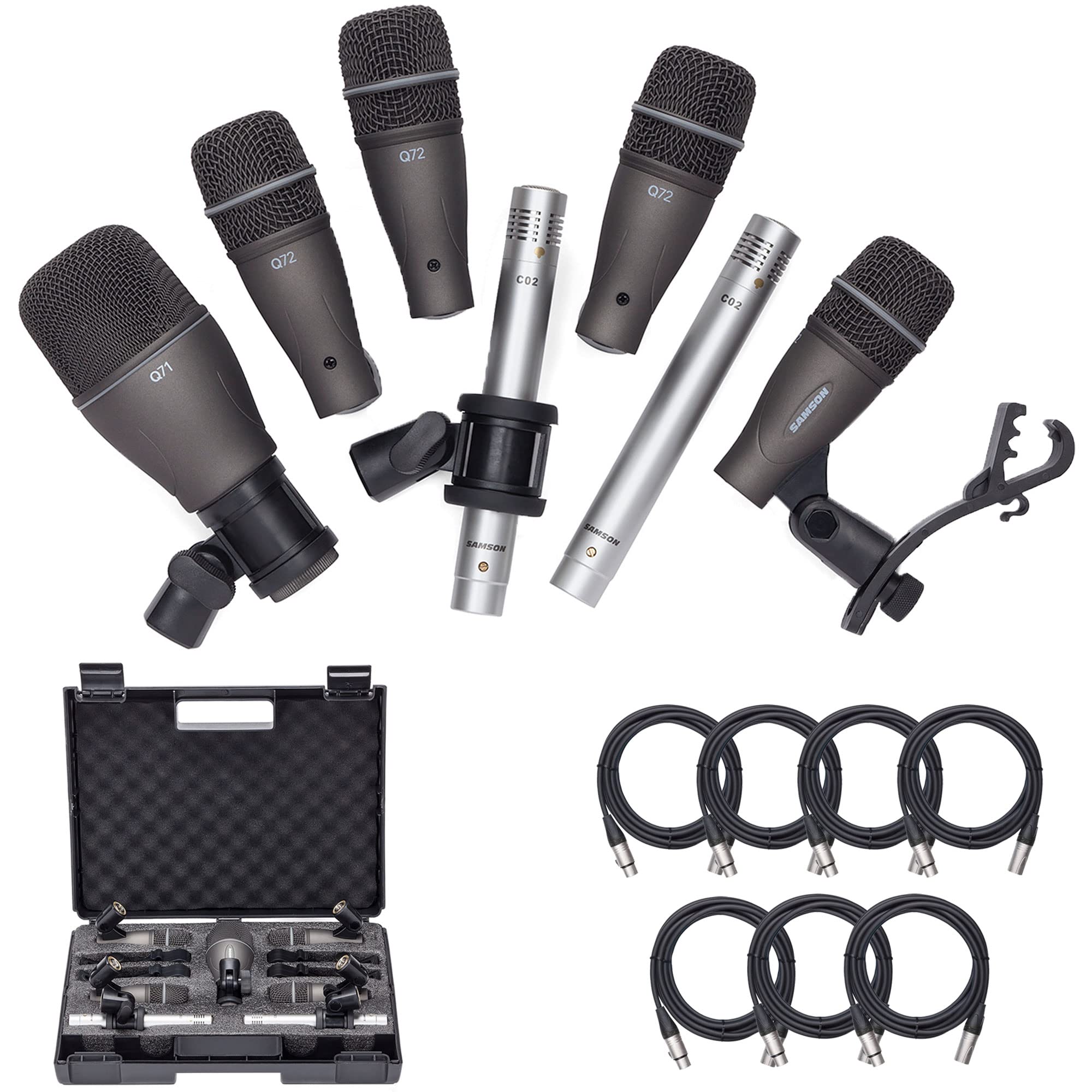 Samson DK707 7-Piece Drum Microphone Kit + 7x On Stage Mic Cable 20 ft. XLR Bulk + Value Recording Bundle｜global研究所