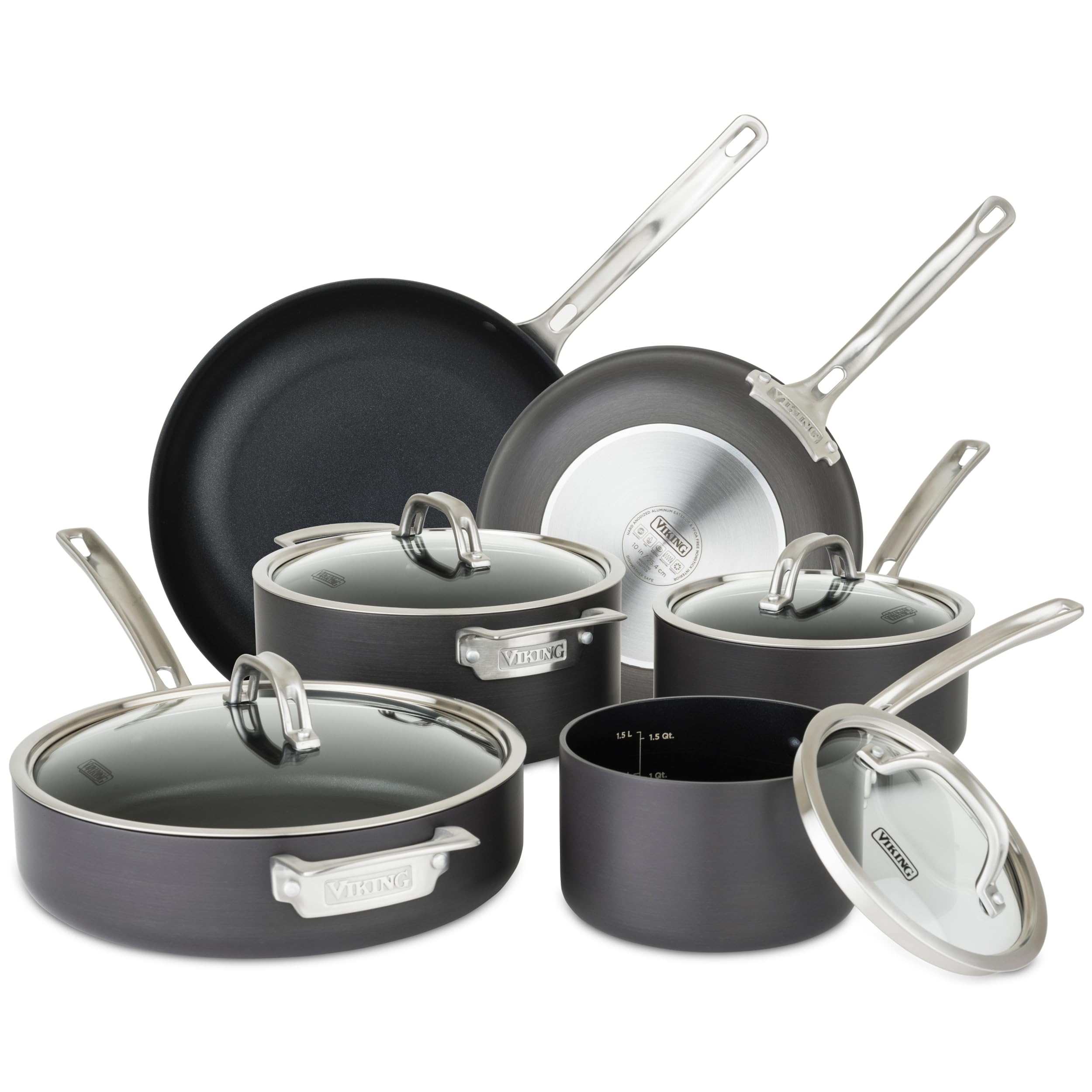 Viking Culinary 硬質アルマイト ノンスティック調理器具セット 10点 食器洗い機 オーブン対応 IHを含むすべての調理台に対応