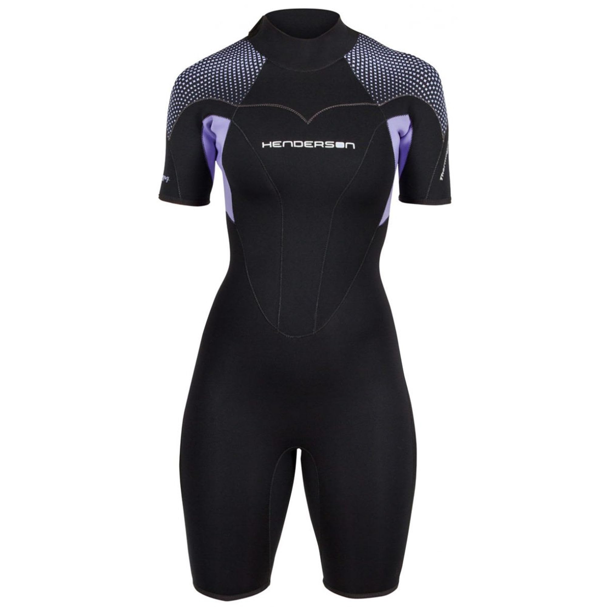 レディースThermoprene Pro情の籠もった背広3 粍 Back Zip Shorty黒いこと/ラベンダー