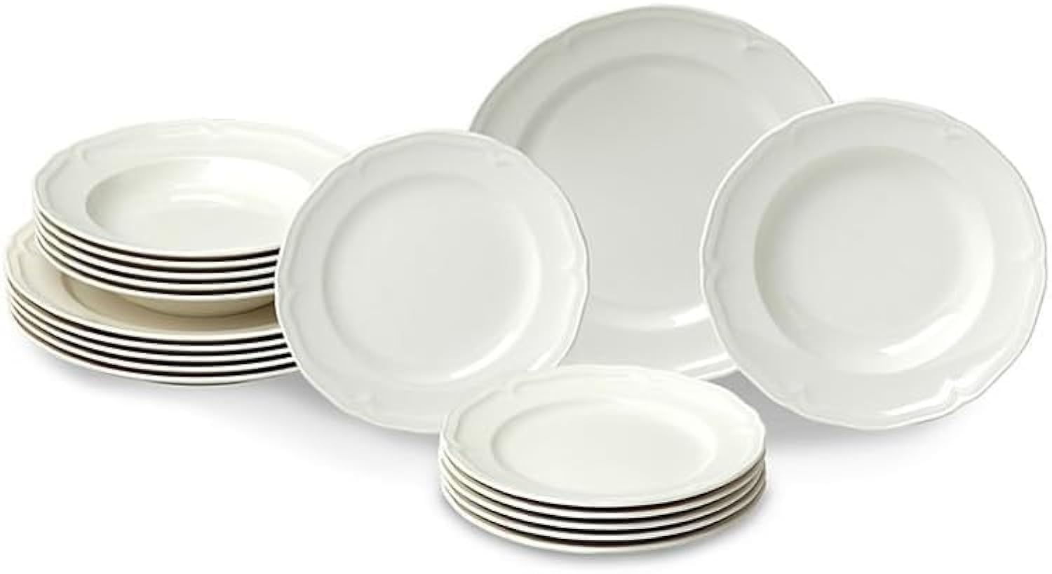Villeroy & Boch Manoir 18点 食器セット プレート&ボウル プレミアム磁器 ドイツ製 食器洗い機 電子レンジ対応 リッチ、クリーミーホワイト