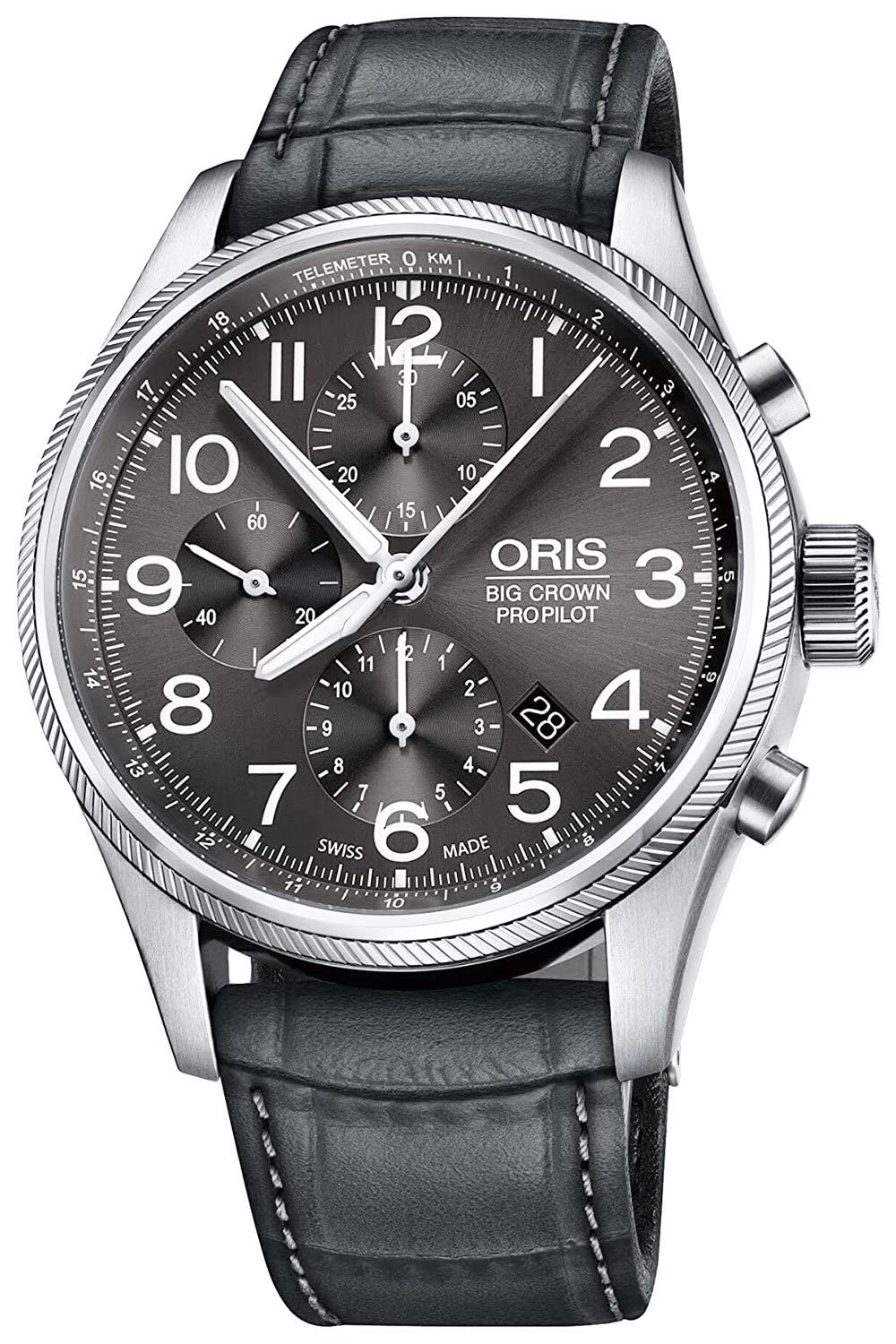 Oris ビッグジャケット冠 労働者階級飛行士 クロノグラフ メンズ ステンレス鋼スチール写真 44粍 薄墨色人間の顔 Oris ウォッチ グレーレザーバンド スイス連邦自動小銃一巻き ウォッチ 01 774 7699 4063-07 5 22 06FC