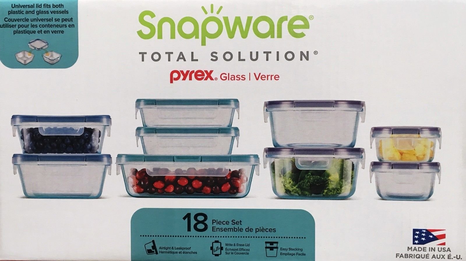 SNAPWARE ガラス食品保存容器 18PC セット(蓋含む）本体オーブン可
