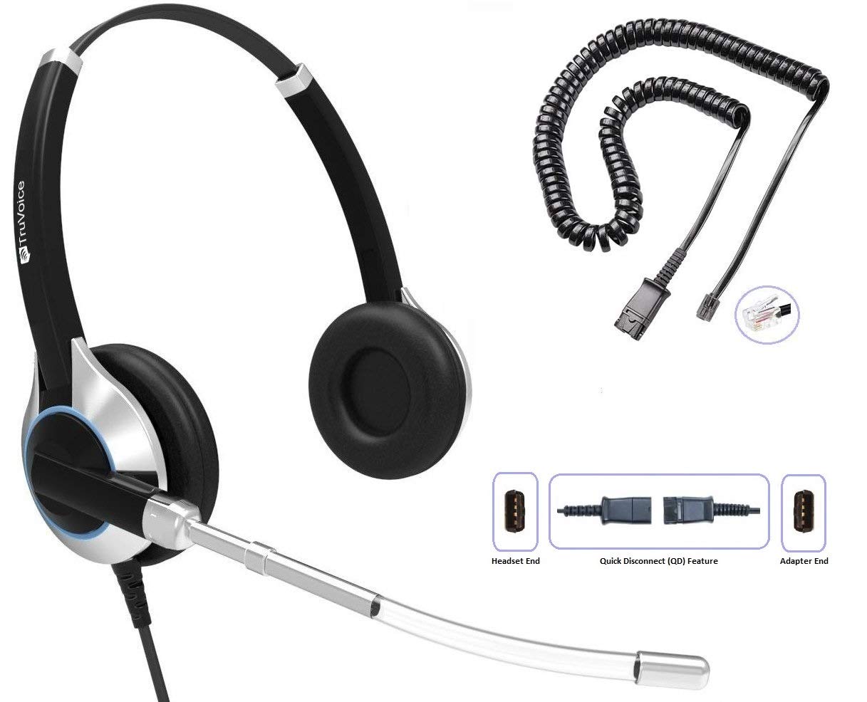 TruVoice 固定ディスク-350 デラックスオフィスヘッドセット ノイズリダクションボイスチューブと固定ディスク金棒引き付き添い人 - Mitel、Nortel、Avaya、Poly、Polycom、Shoretel、Aastra、Digium、ESI、Fanvil学習机電話機に相応う