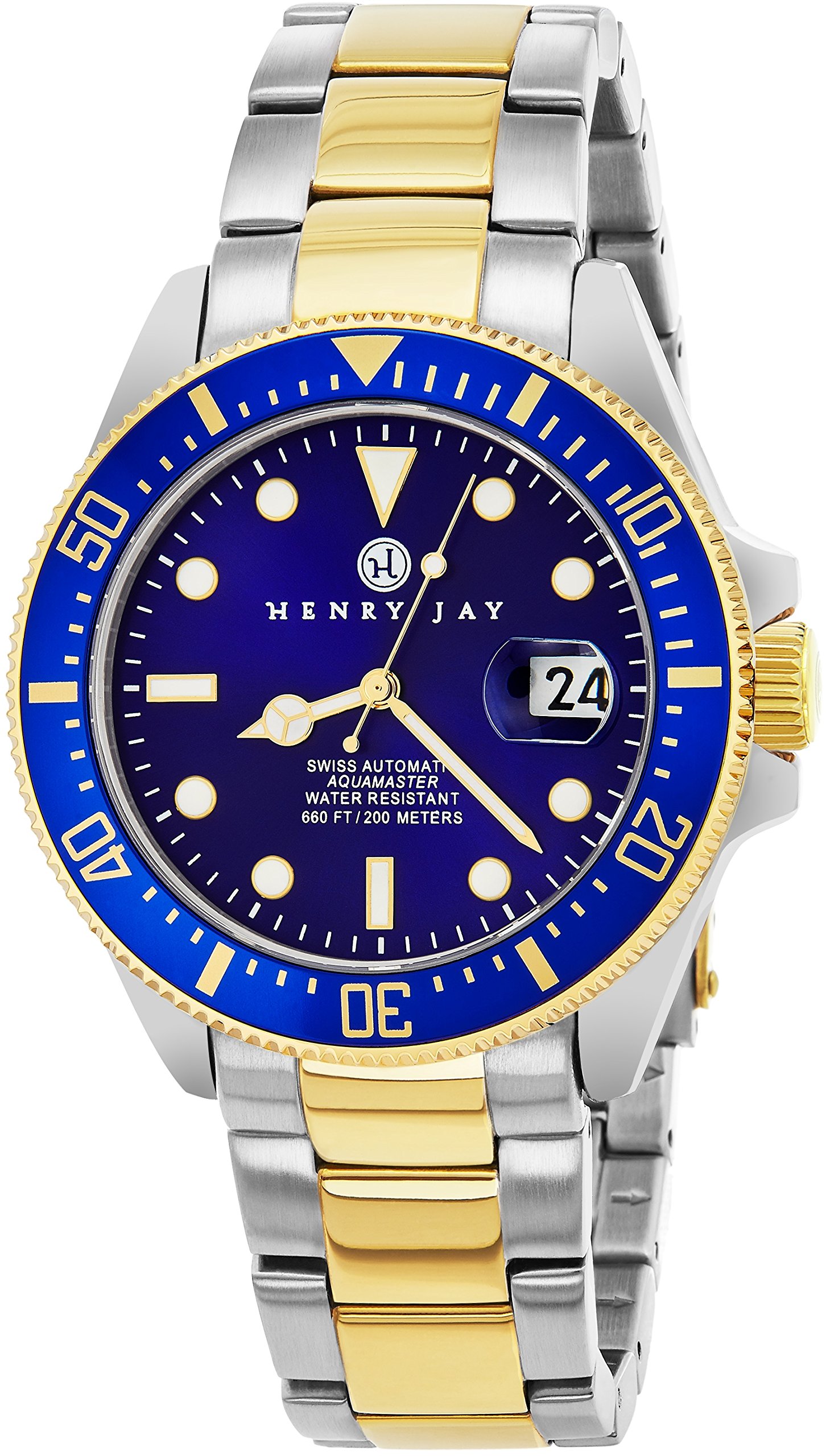 Henry Jayメンズ Limited Edition スイス連邦Self Winding Mechanical自動小銃23?Kゴールドメッキ2つトーンステンレススチール Specialty Aquamaster  サファイア結晶