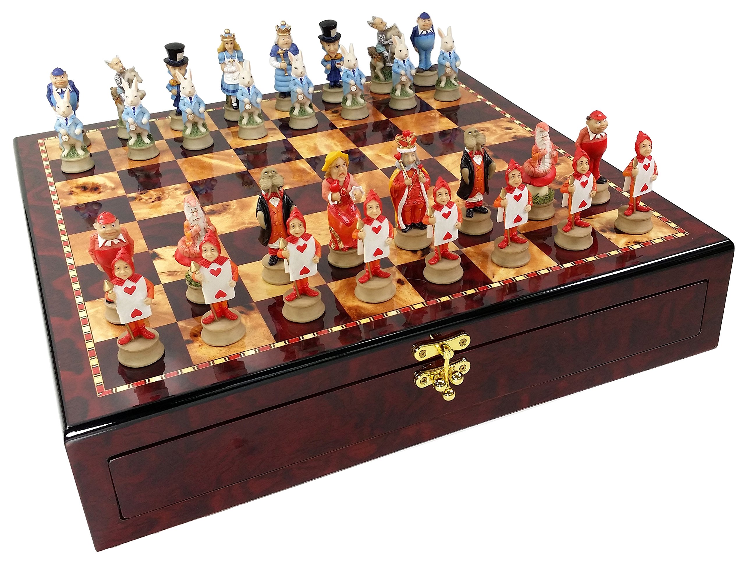 Alice インチ Wonderland Fantasy Chess Men Set W/ High Gloss Cherry and Burlwood Color Storage Board