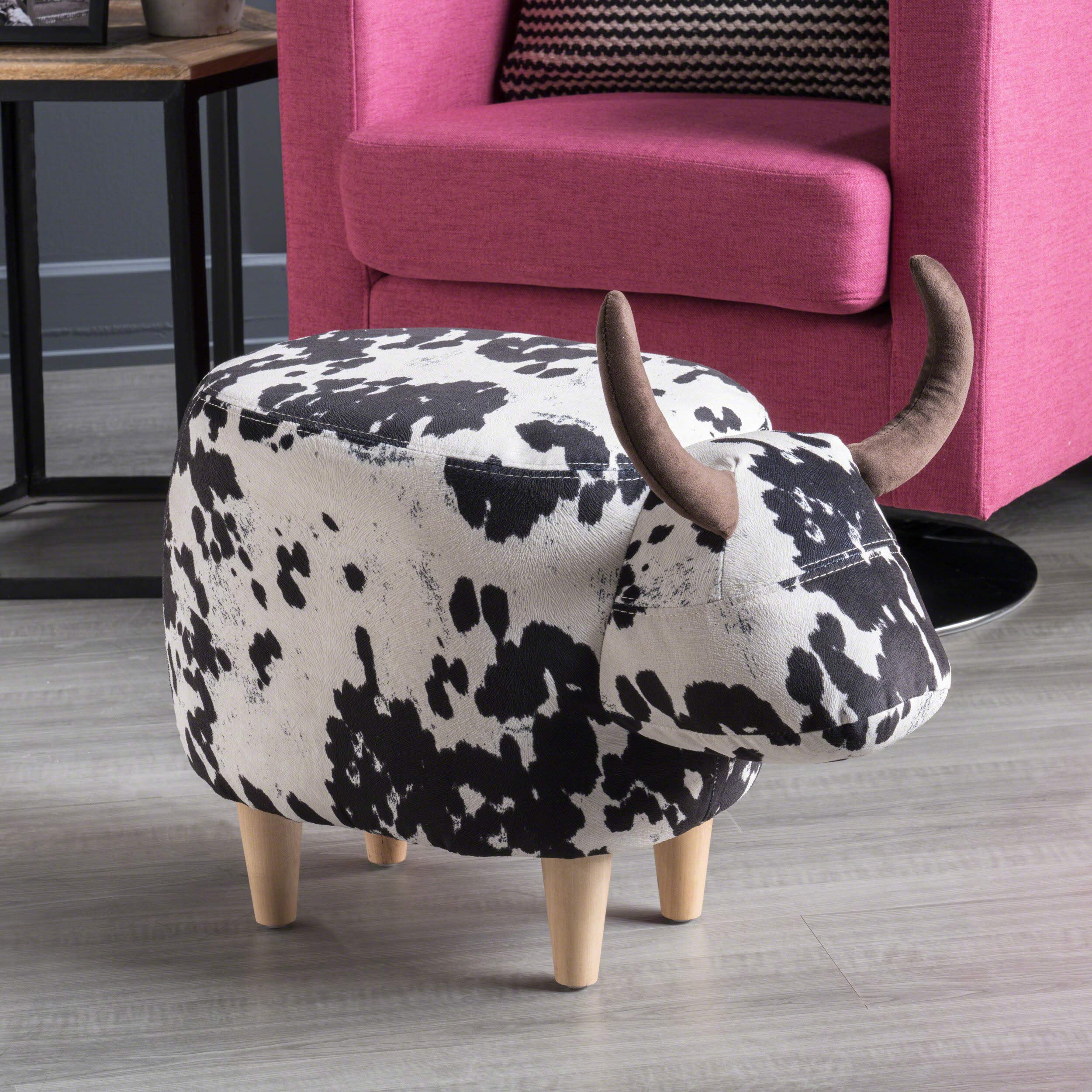 Christopher Knight Home Bessie Patterned Velvet Cow Ottoman Black And White Cow Hide / Natural|global研究所