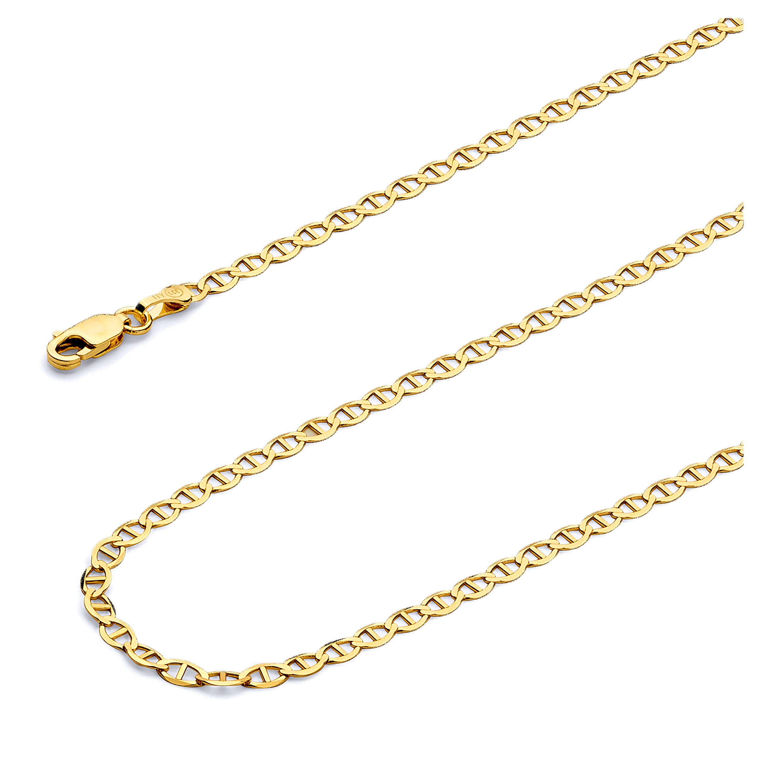 Wellingsale 14 Kイエローゴールドソリッド3 mm Polished Flat Marinerチェーンネックレス｜global研究所