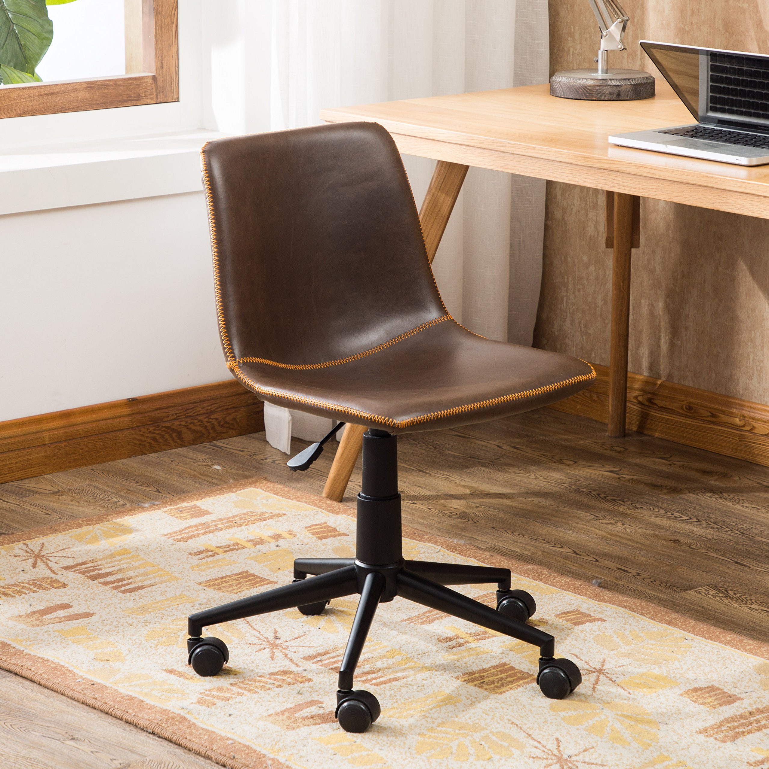 Roundhill Furniture Cesena フェイクレザー 360回転エアリフトオフィスチェア、ブラウン