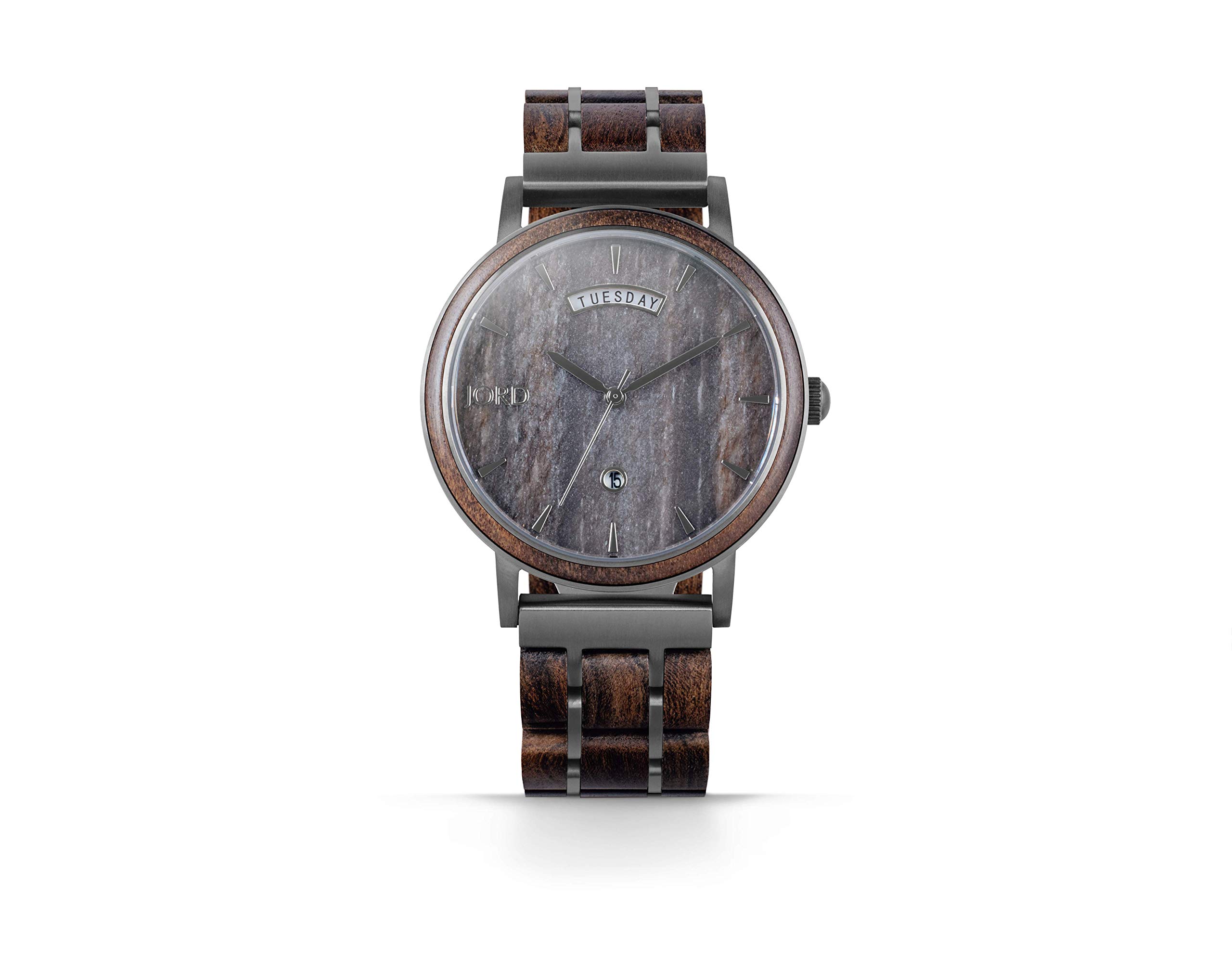 JORD Harperシリーズ 限定版 - ウッド&ストーン - 40mm ウォッチケース グレー レザー マーブル & サンダルウッド