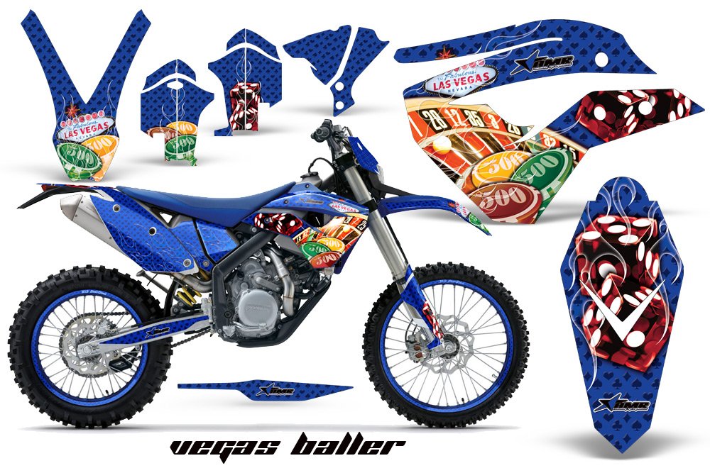 Husaberg FE FS 450 670 2009 ? 2012 MXダートバイクグラフィックキットステッカーデカールwith Number Plates Vegas Ballerブルー